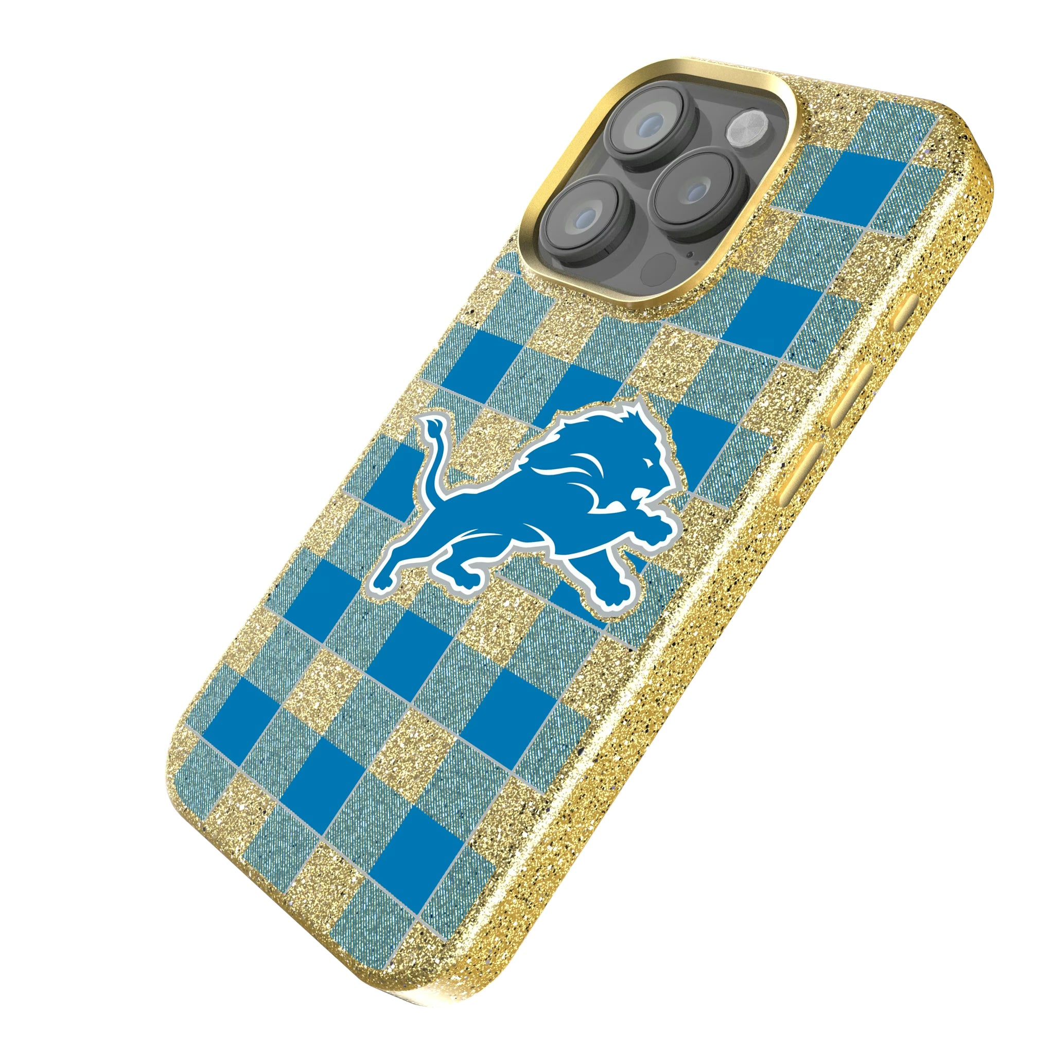 Detroit Lions Plaid iPhone Bling Phone Case for Apple iPhone - Isometric View