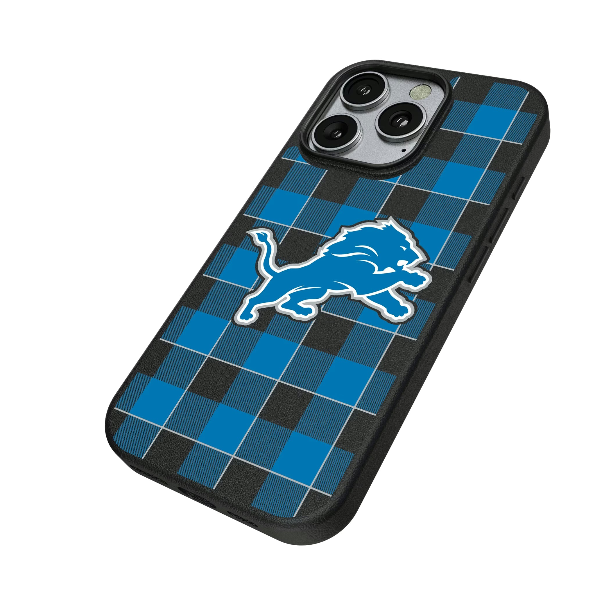 Detroit Lions Plaid iPhone MagSafe Compatible Phone Case for Apple iPhone - Isometric View