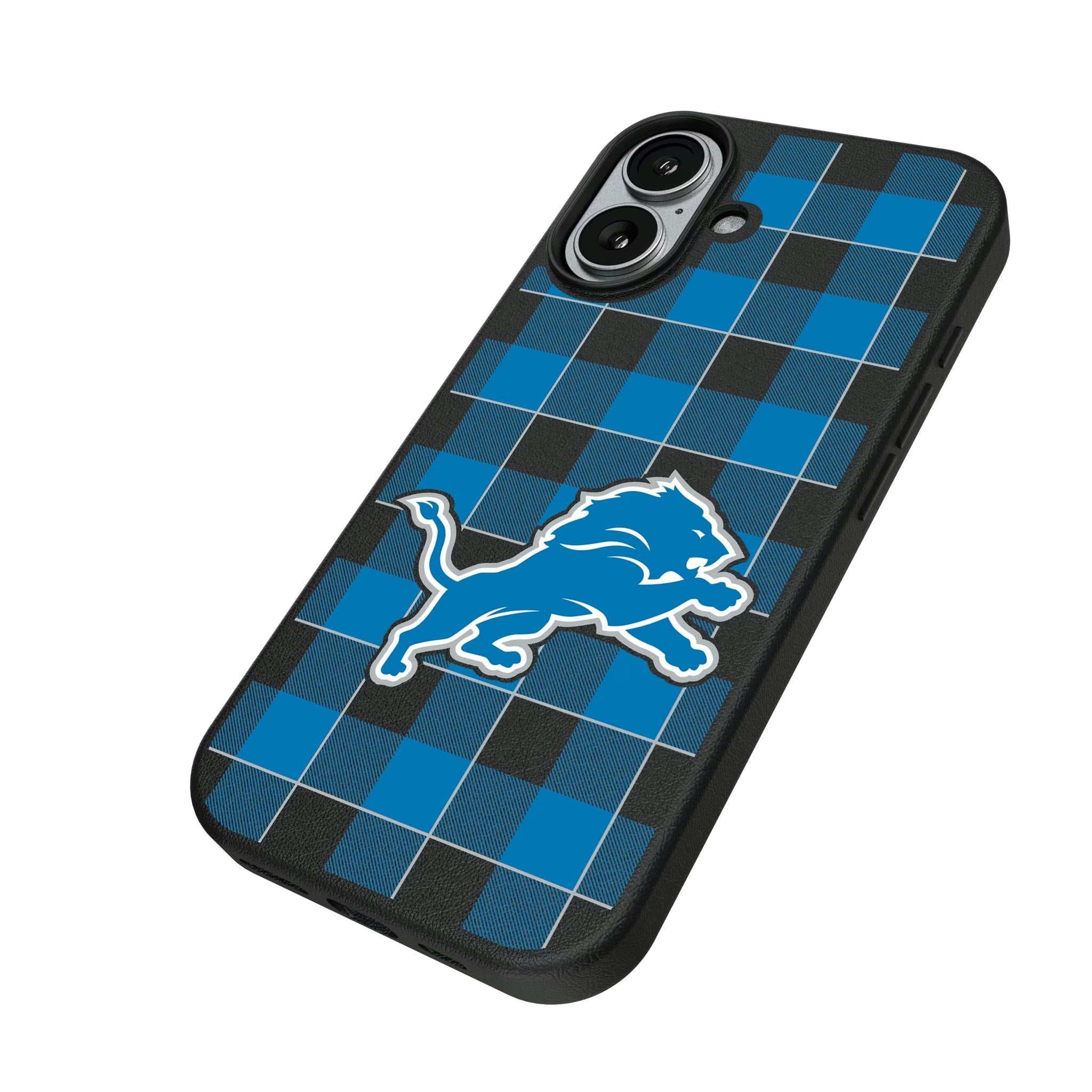 Detroit Lions Plaid iPhone MagSafe Compatible Phone Case for Apple iPhone - Isometric View#Device_iPhone 17