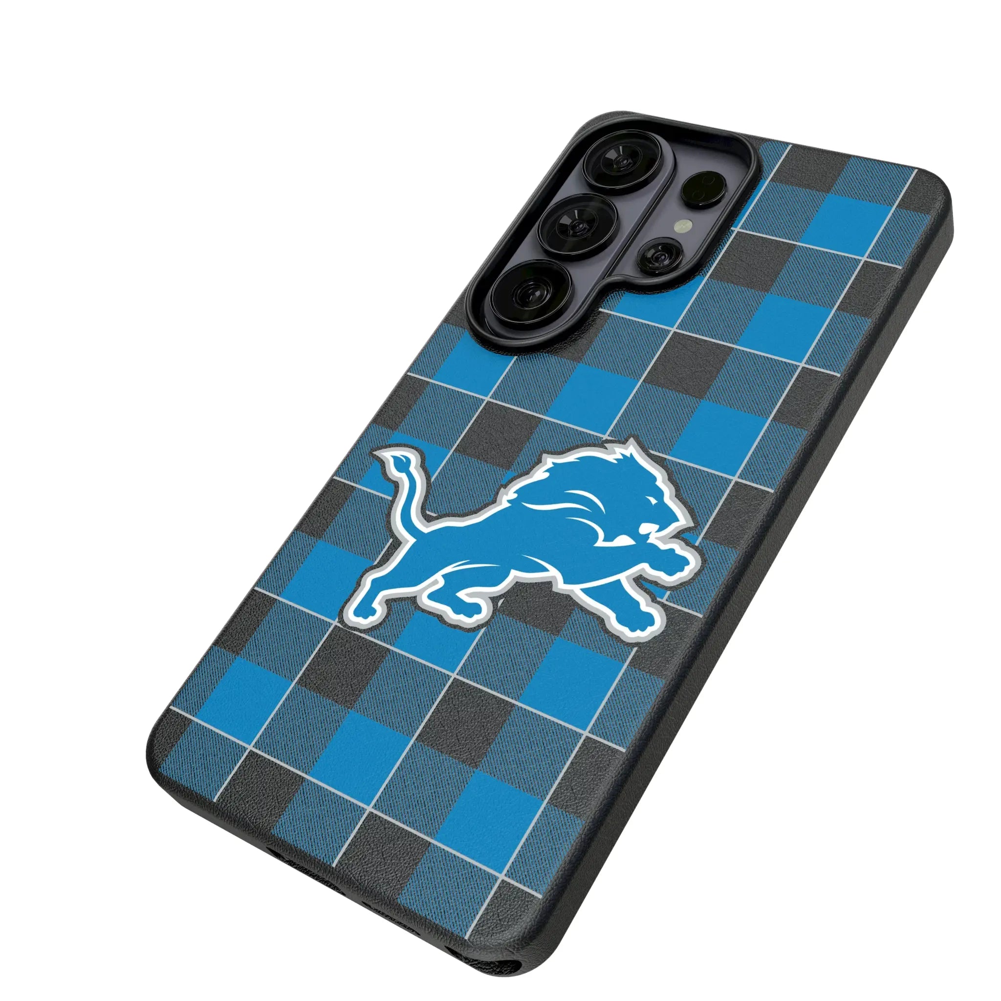 Detroit Lions Plaid Galaxy MagSafe Compatible Phone Case for Samsung Galaxy - Isometric View#Device_Galaxy S26 Ultra