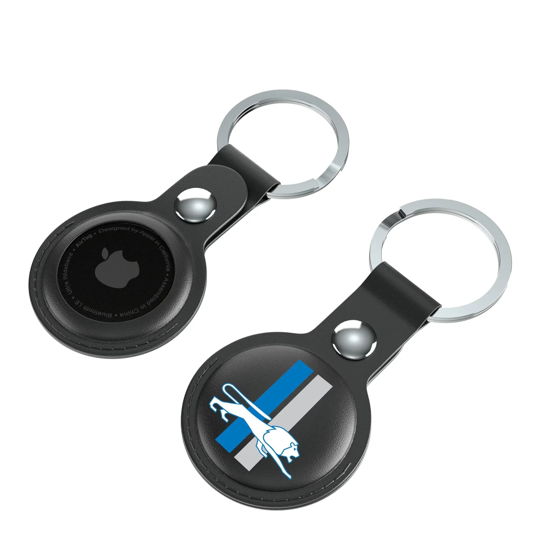 Detroit Lions Retro Insignia AirTag Black Airtag Holder 2-Pack - Isometric View