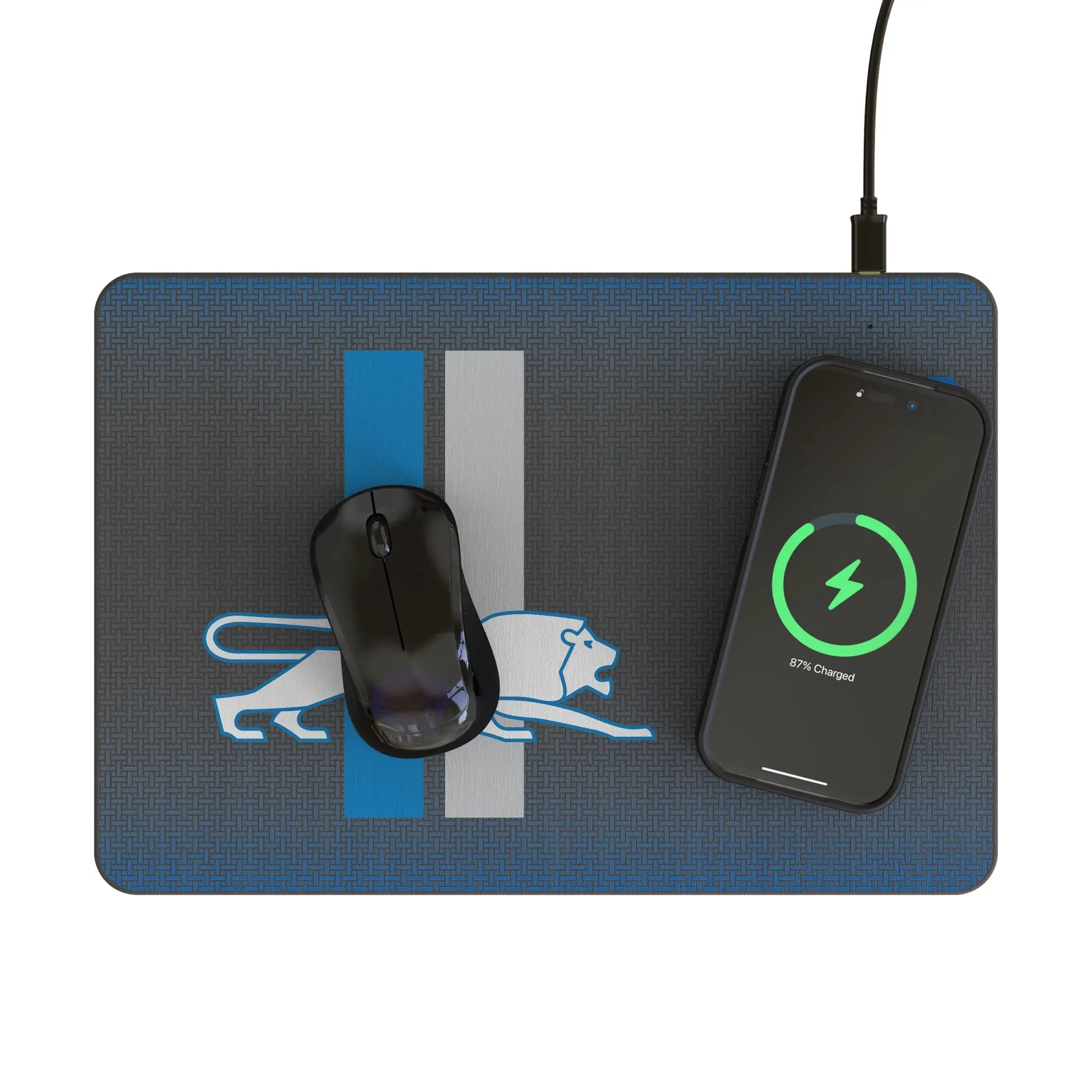 Detroit Lions Retro Linen 15-Watt Wireless Charger and Mouse Pad - Lifestyle