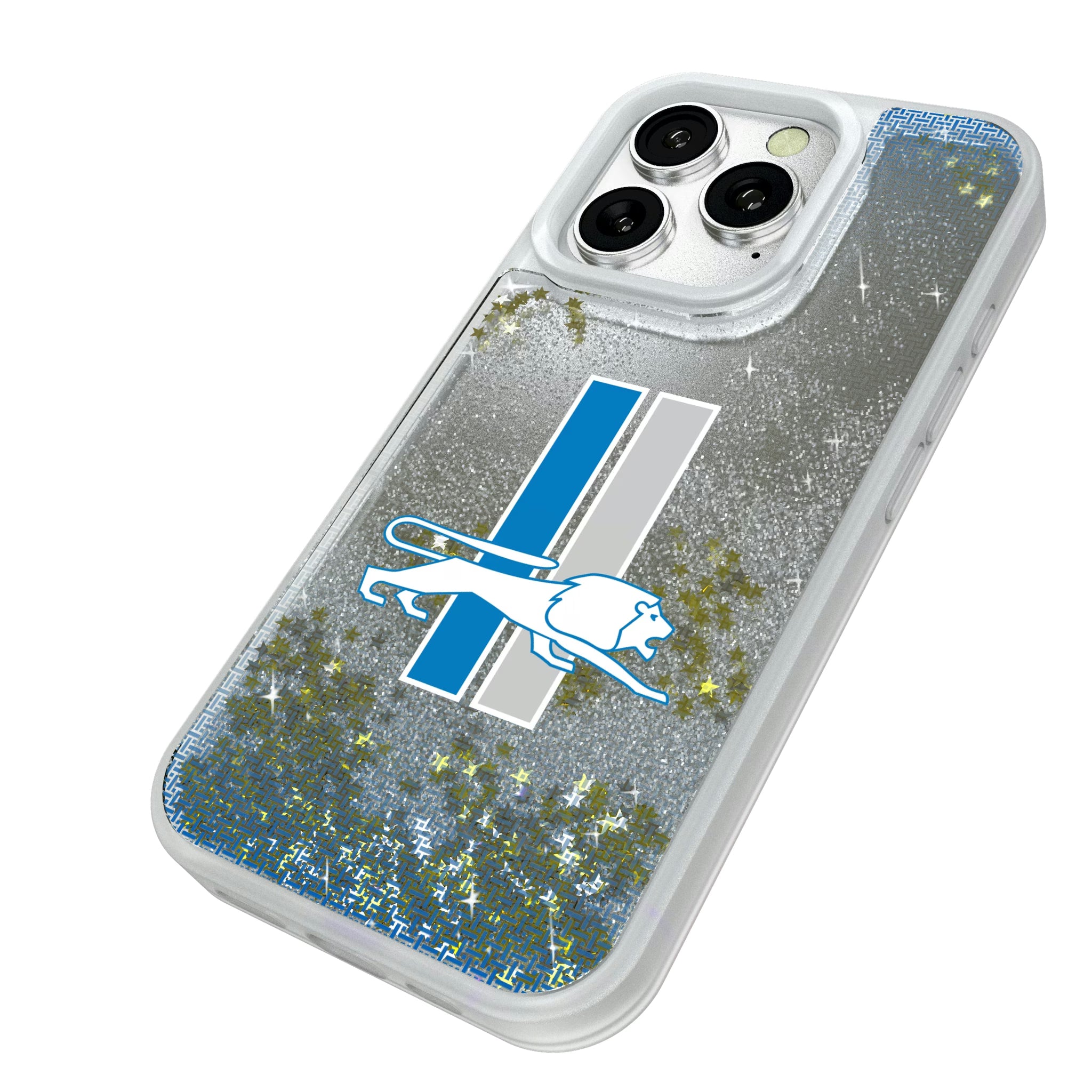 Detroit Lions Retro Linen iPhone Glitter Phone Case for Apple iPhone - Isometric View#Device_iPhone 16 Pro