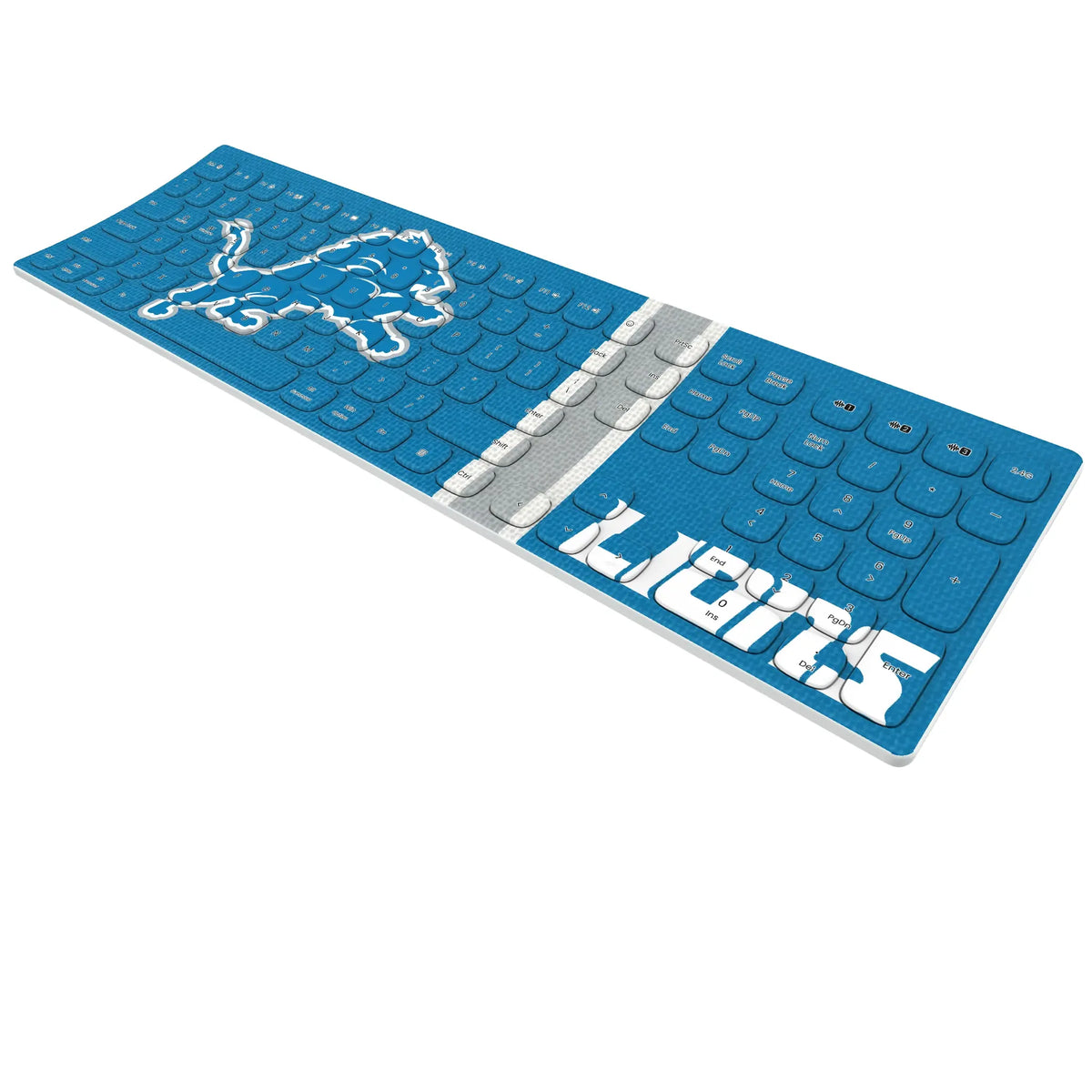Detroit Lions Stripe KKB605 Curved Wireless Keyboard - Isometric View
