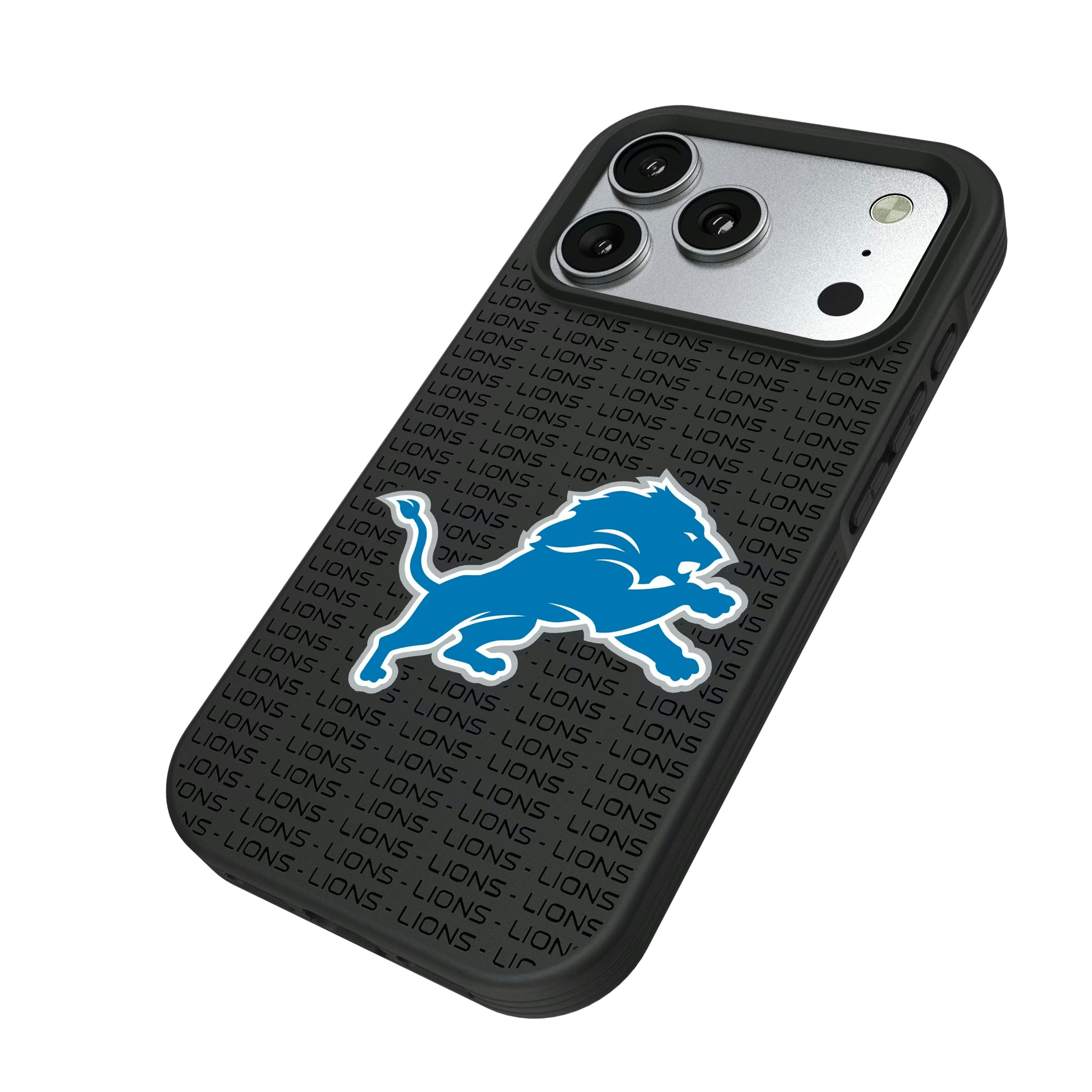 Detroit Lions Text Backdrop iPhone Bump Phone Case for Apple iPhone - Isometric View#Device_iPhone 17 Pro