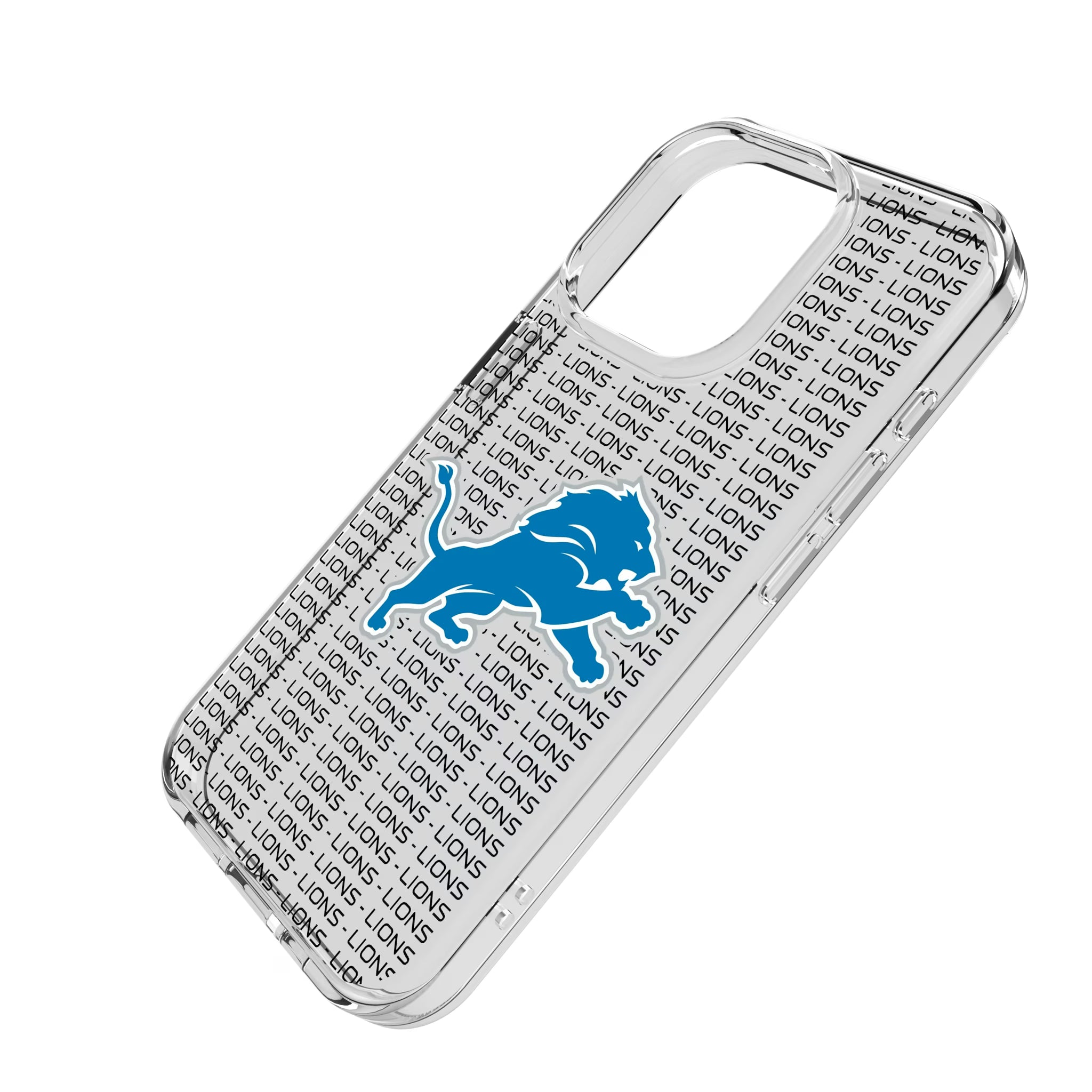 Detroit Lions Text Backdrop iPhone Clear Phone Case for Apple iPhone - Isometric View