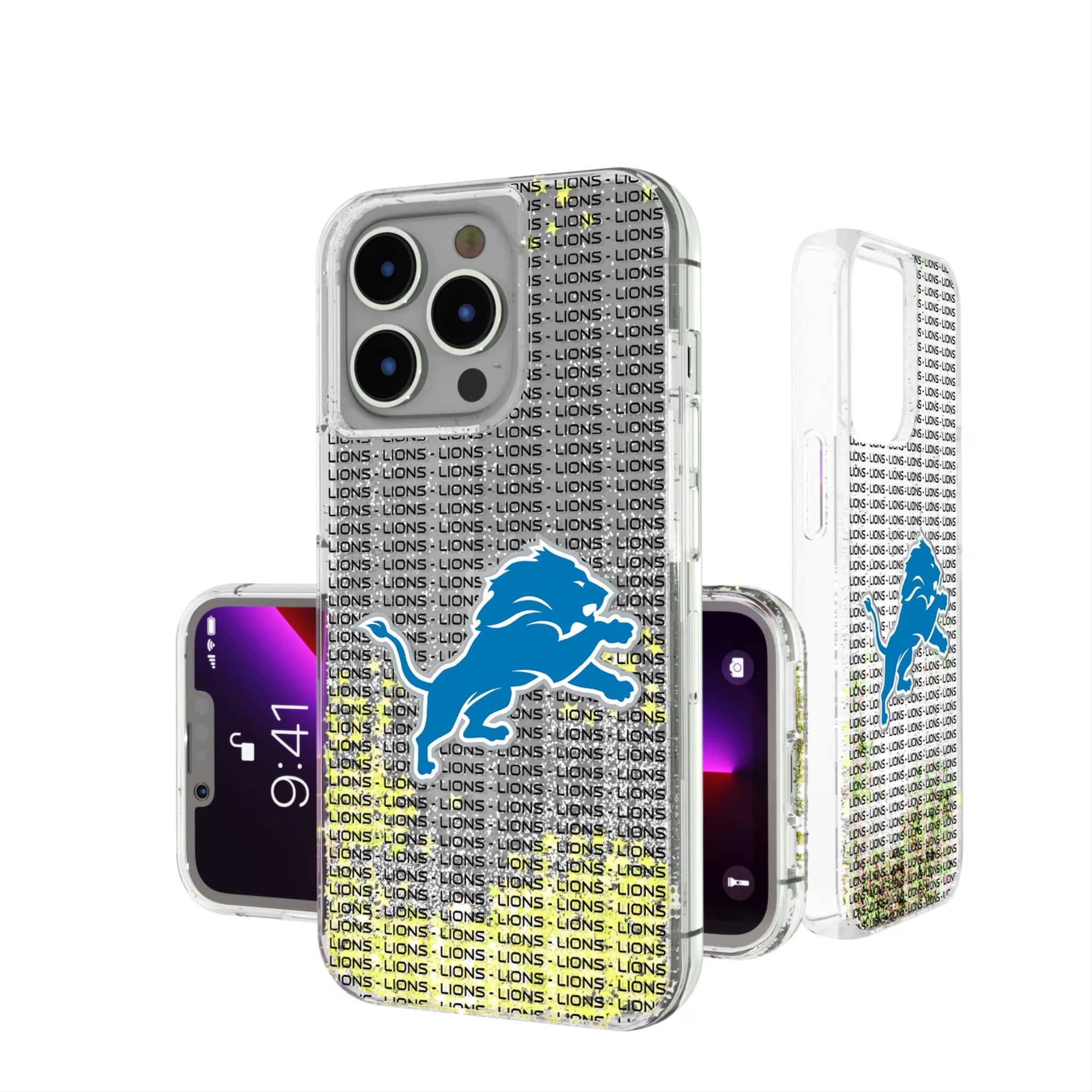 Detroit Lions Text Backdrop iPhone Glitter Phone Case for Apple iPhone