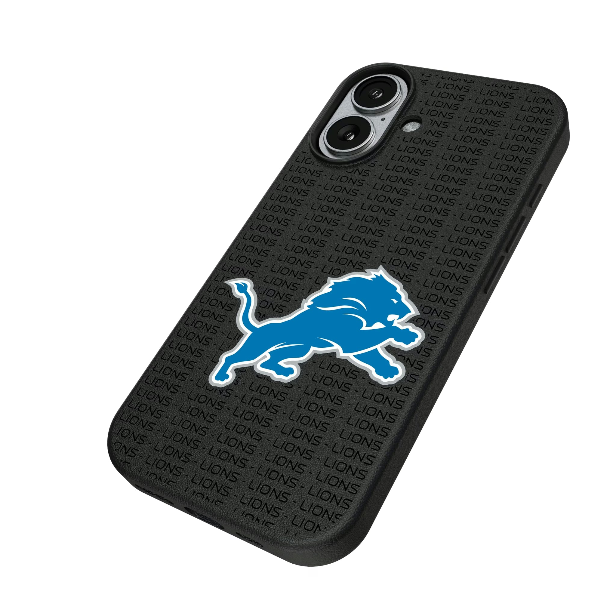 Detroit Lions Text Backdrop iPhone MagSafe Compatible Phone Case for Apple iPhone - Isometric View#Device_iPhone 17