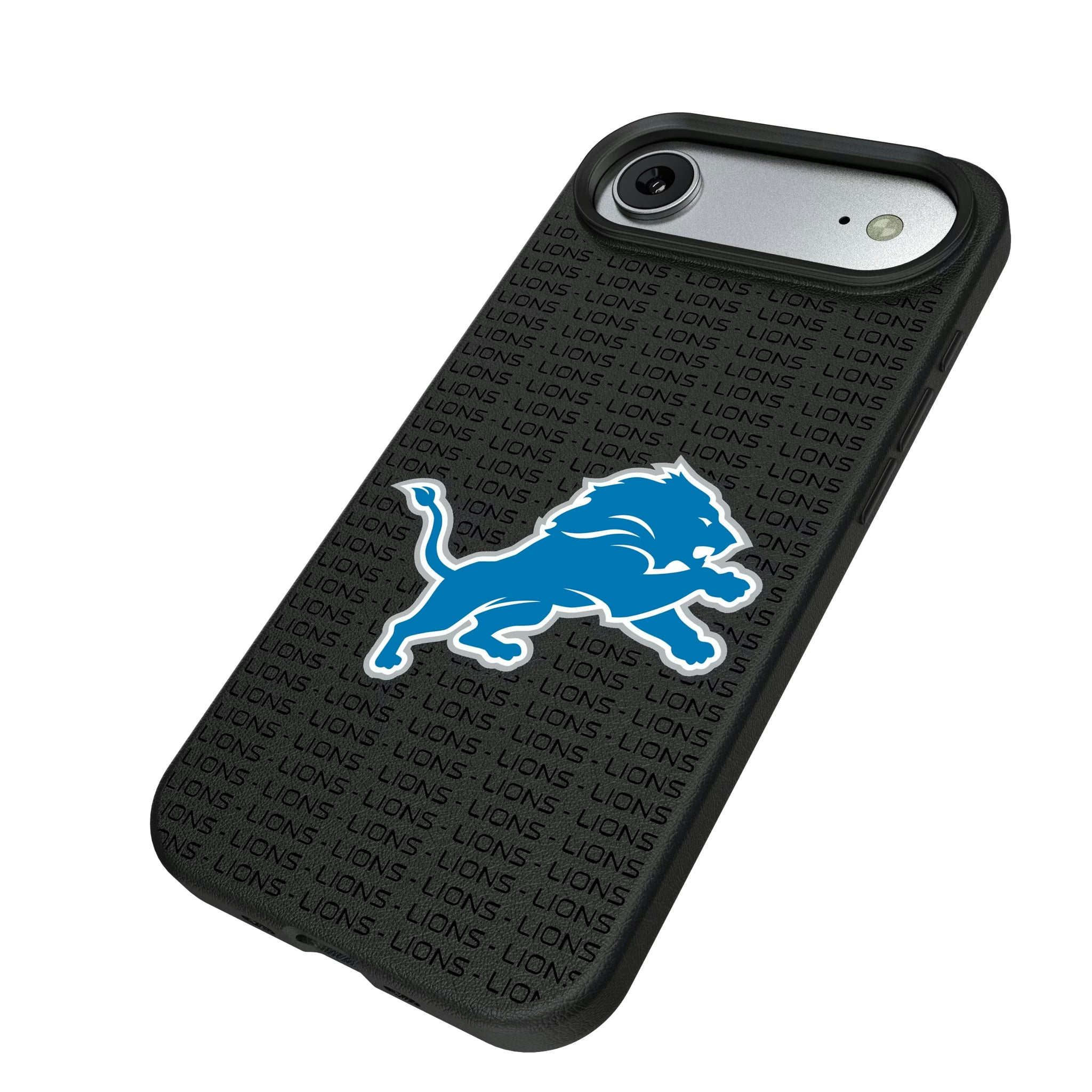 Detroit Lions Text Backdrop iPhone MagSafe Compatible Phone Case for Apple iPhone - Isometric View#Device_iPhone Air