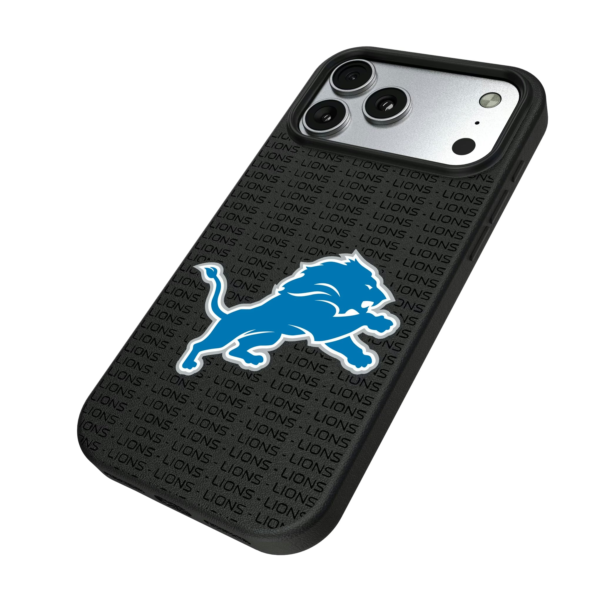 Detroit Lions Text Backdrop iPhone MagSafe Compatible Phone Case for Apple iPhone - Isometric View#Device_iPhone 17 Pro Max