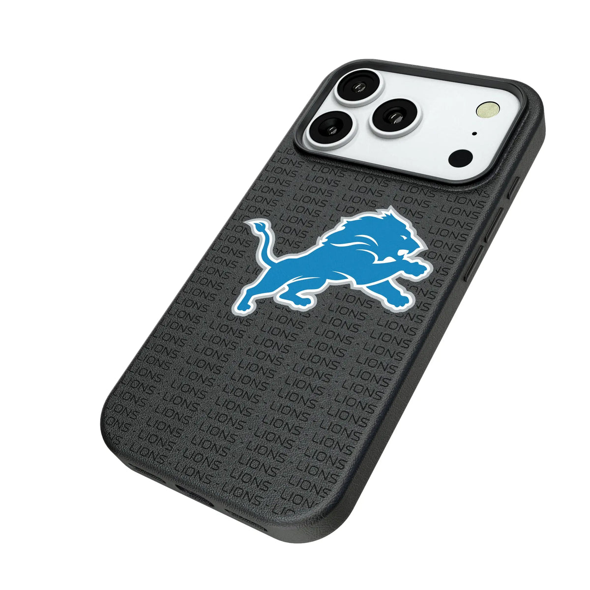 Detroit Lions Text Backdrop iPhone MagSafe Compatible Phone Case for Apple iPhone - Isometric View#Device_iPhone 18 Pro