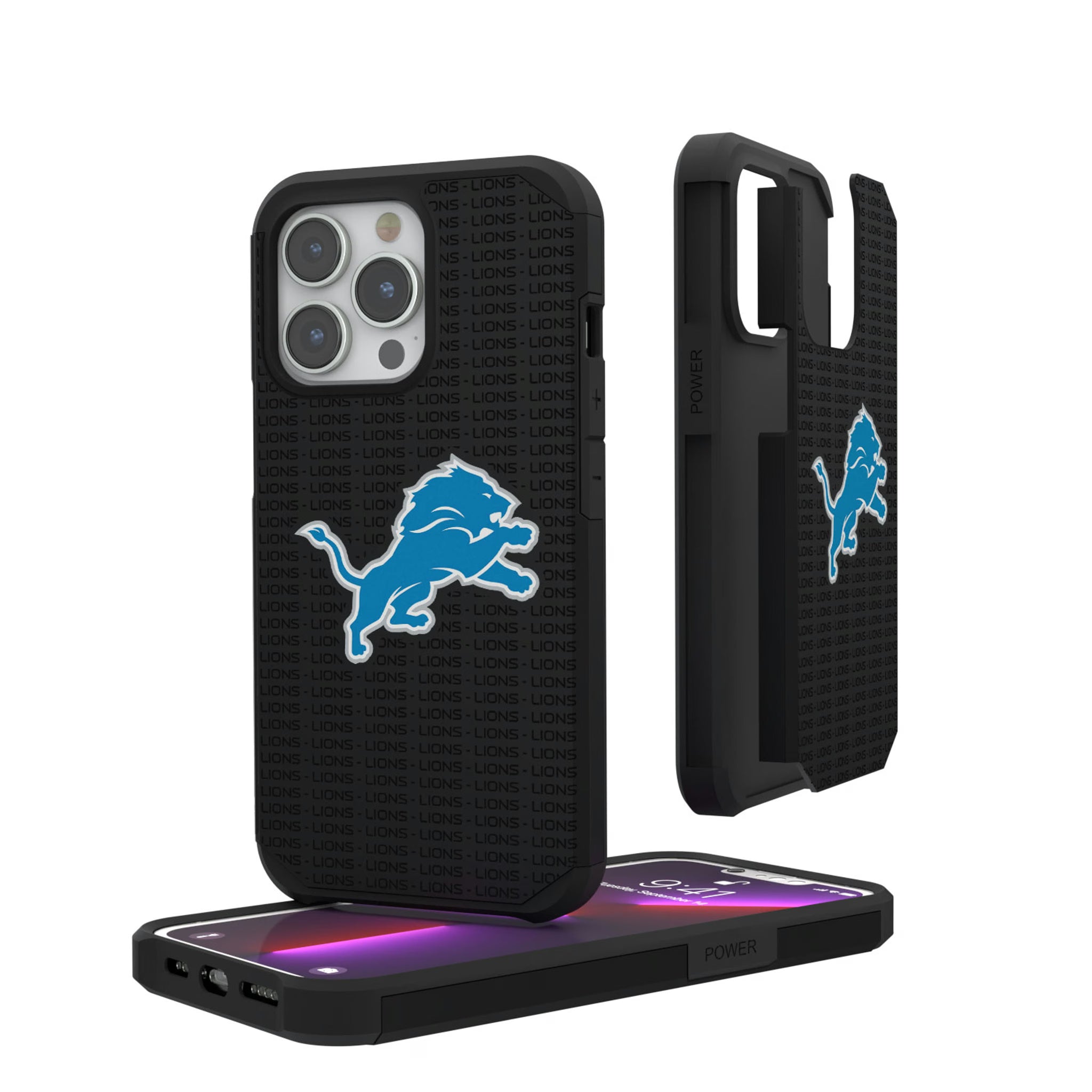 Detroit Lions Text Backdrop iPhone Rugged Phone Case for Apple iPhone