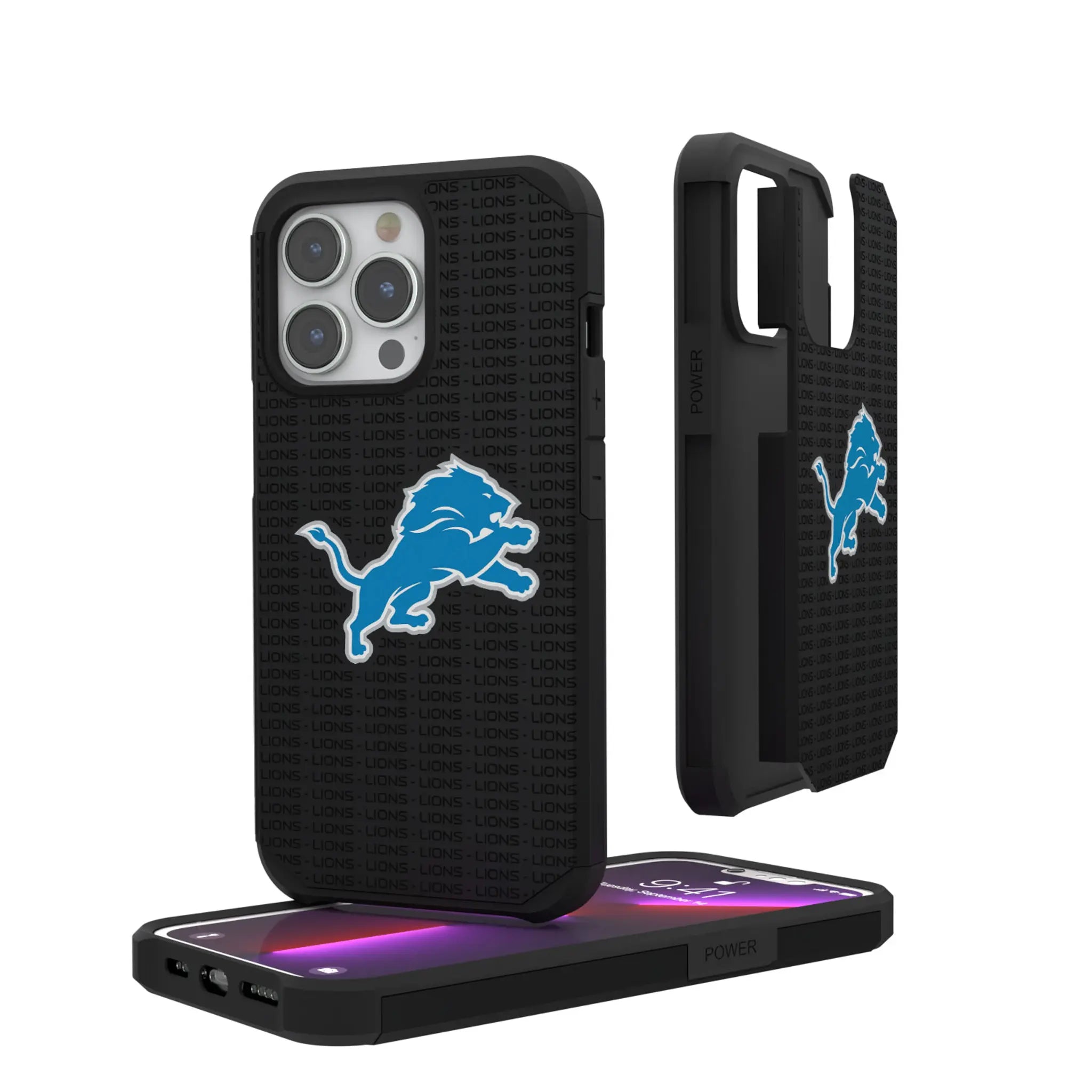Detroit Lions Text Backdrop iPhone Rugged Phone Case for Apple iPhone