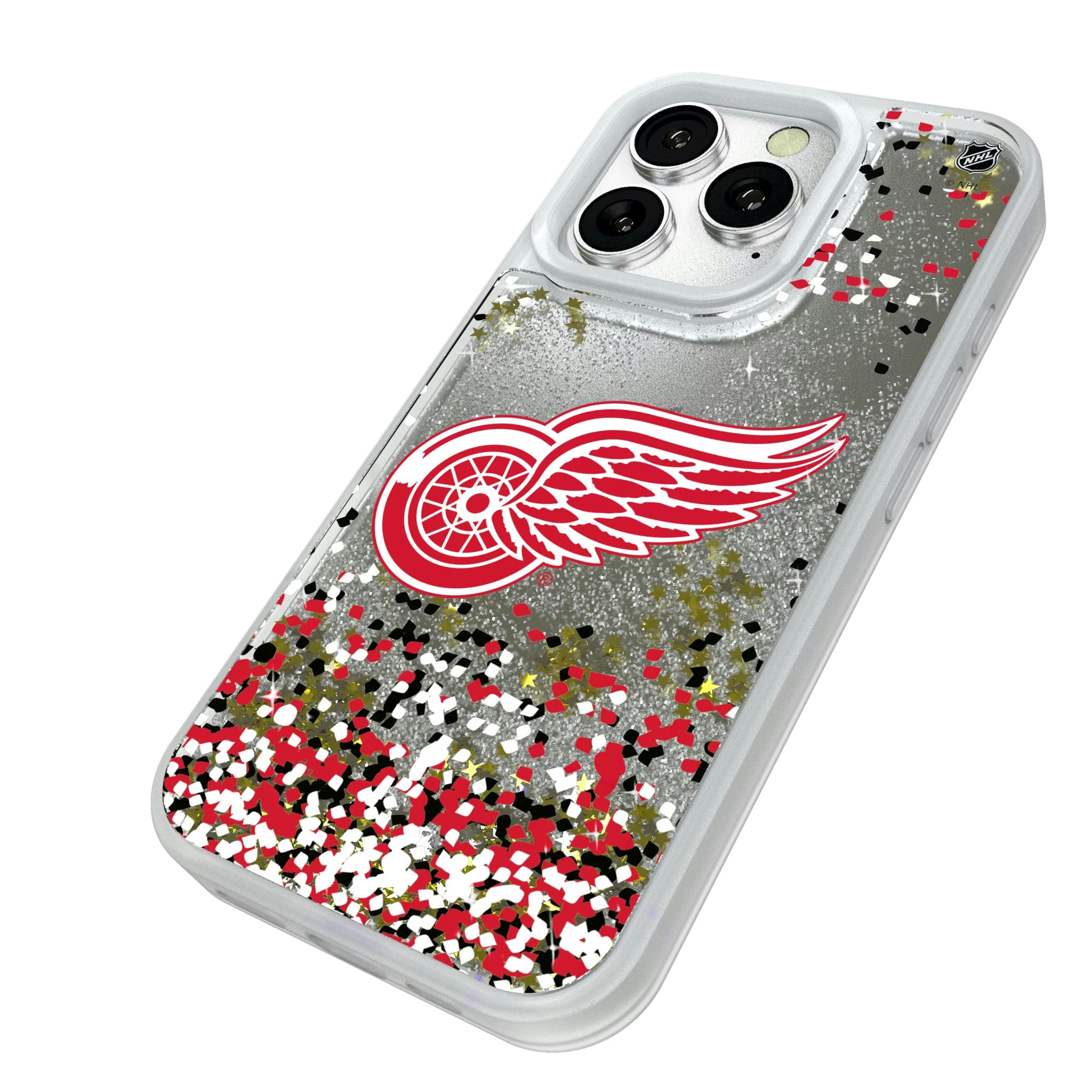 Detroit Red Wings Confetti iPhone Glitter Phone Case for Apple iPhone - Isometric View#Device_iPhone 16 Pro