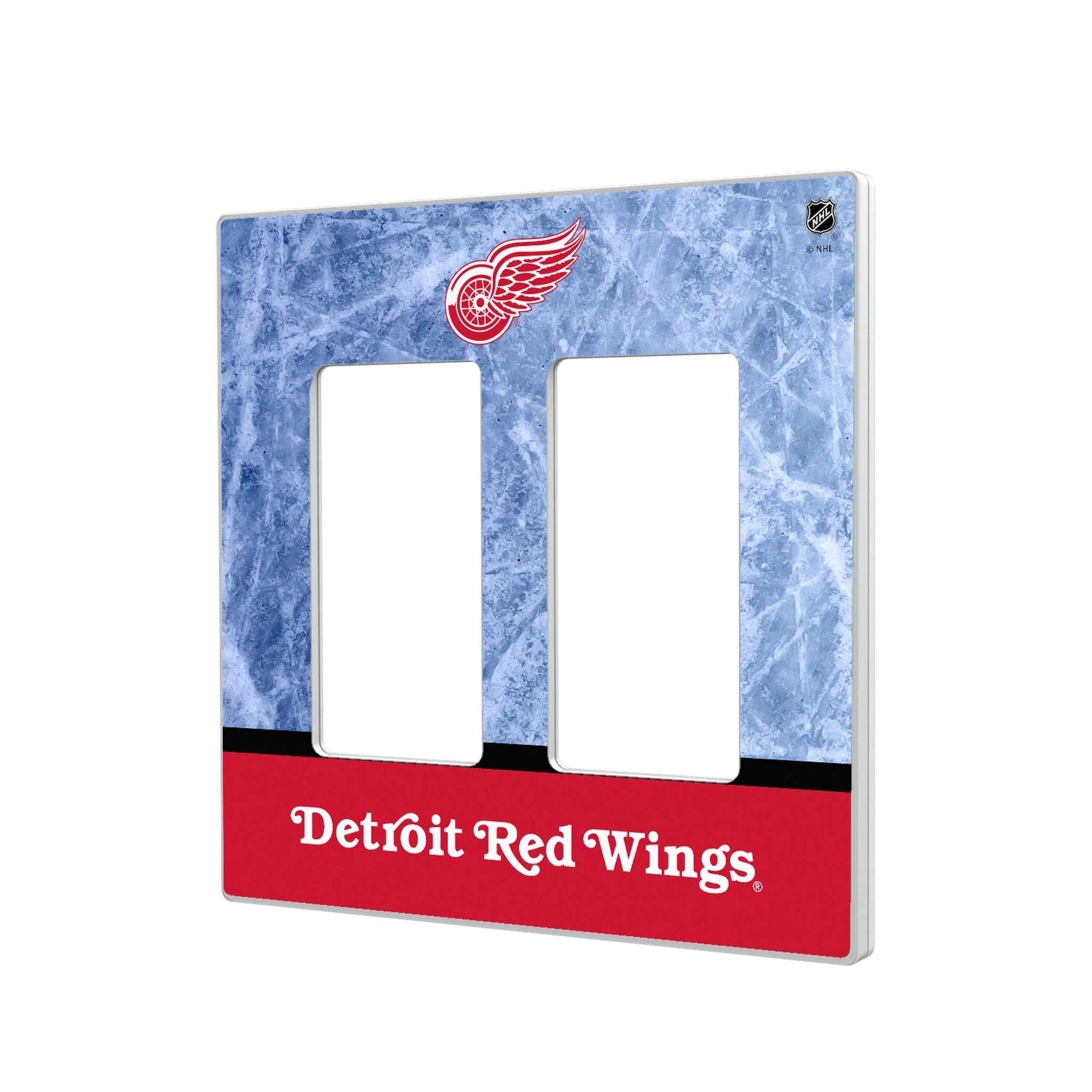 Detroit Red Wings Ice Wordmark Hidden-Screw Light Switch Plate#Style_Double Rocker
