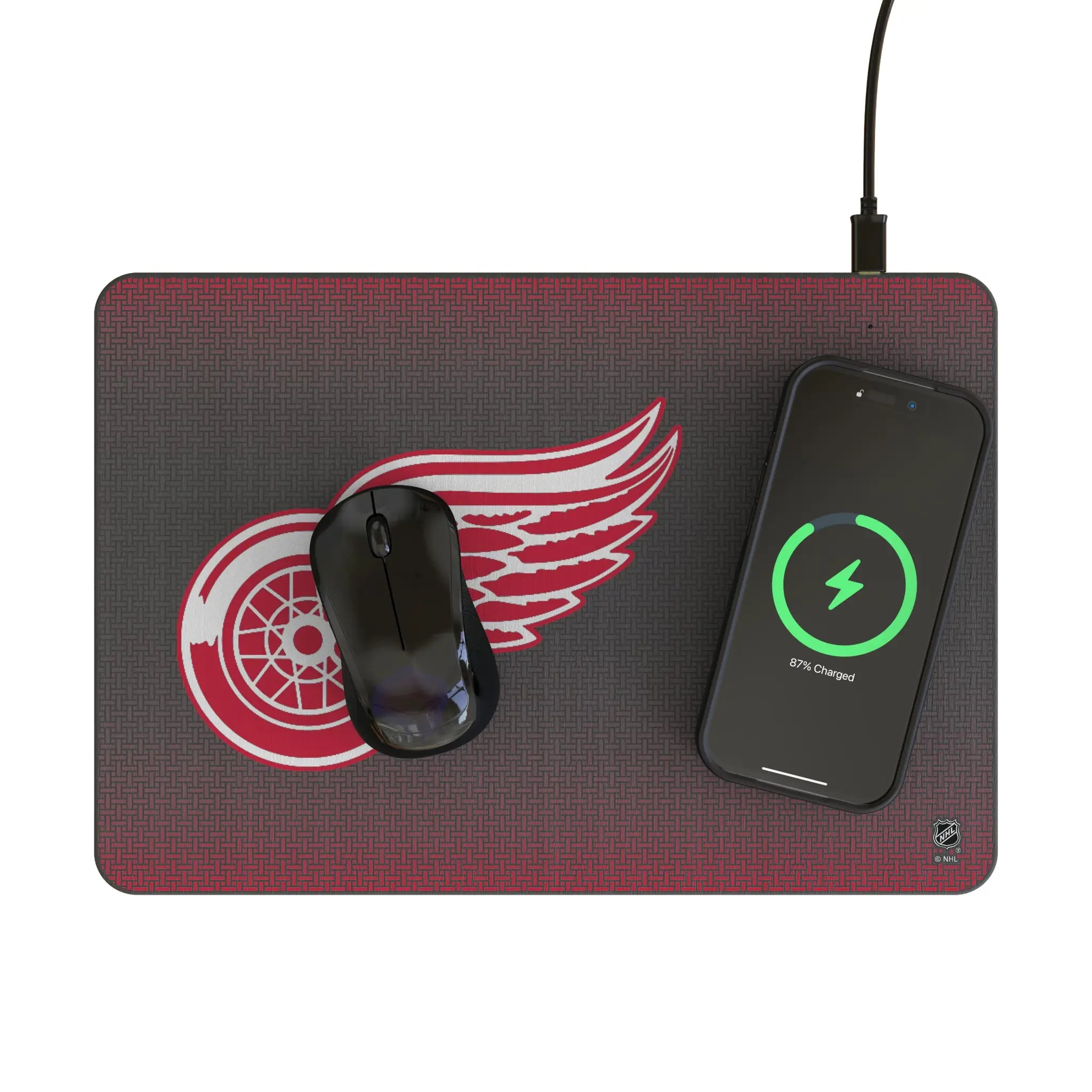 Detroit Red Wings Linen 15-Watt Wireless Charger and Mouse Pad - Lifestyle