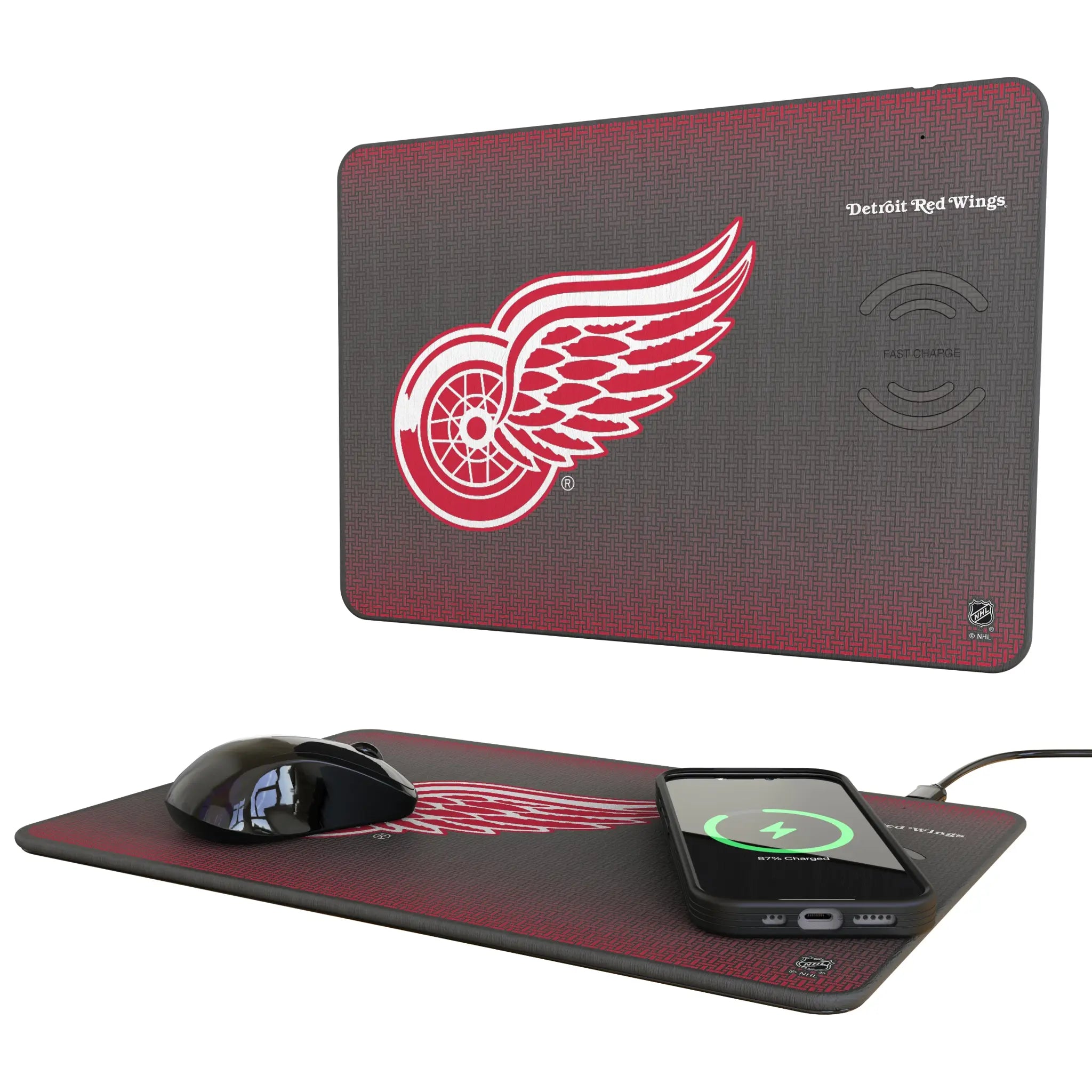 Detroit Red Wings Linen 15-Watt Wireless Charger and Mouse Pad