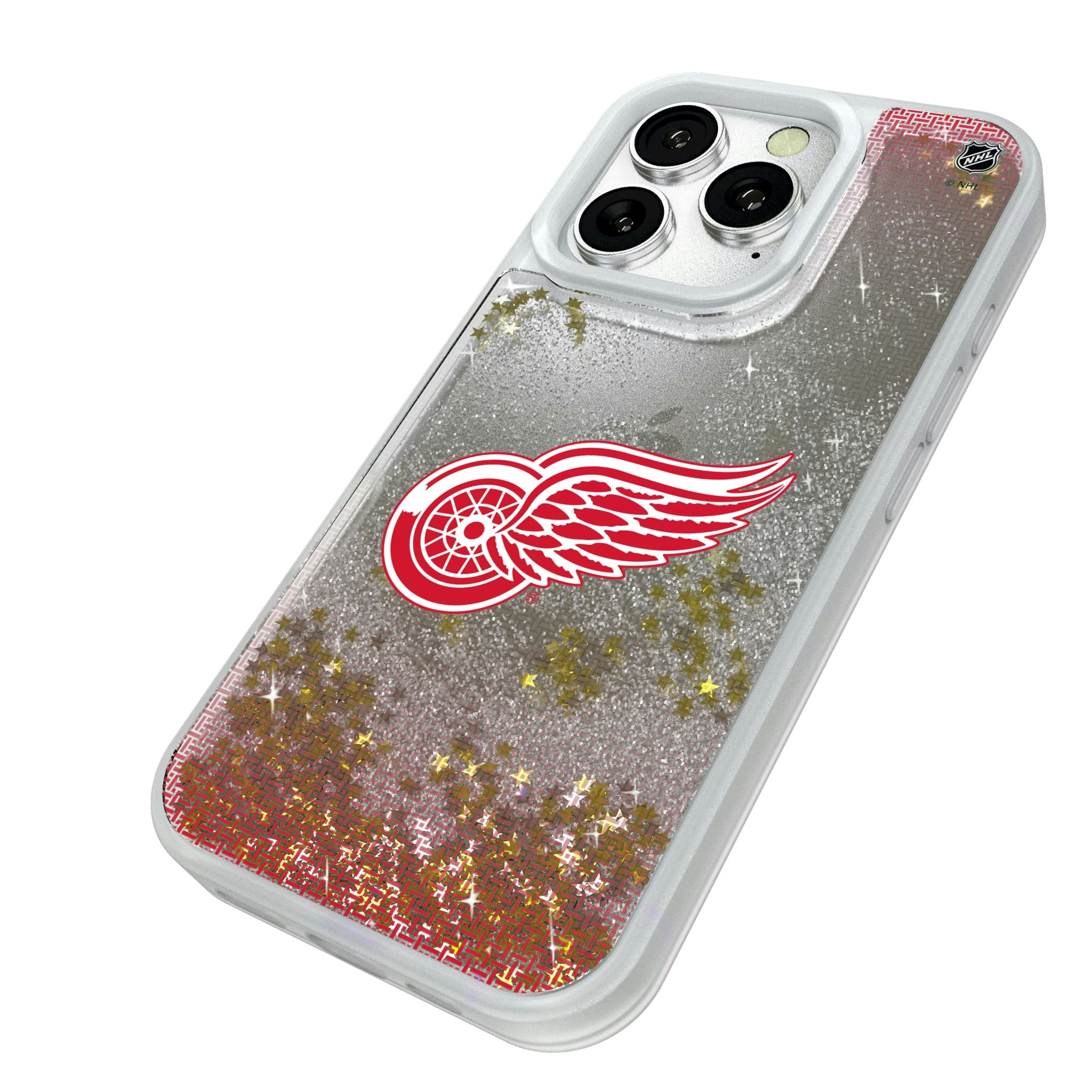 Detroit Red Wings Linen iPhone Glitter Phone Case for Apple iPhone - Isometric View#Device_iPhone 16 Pro
