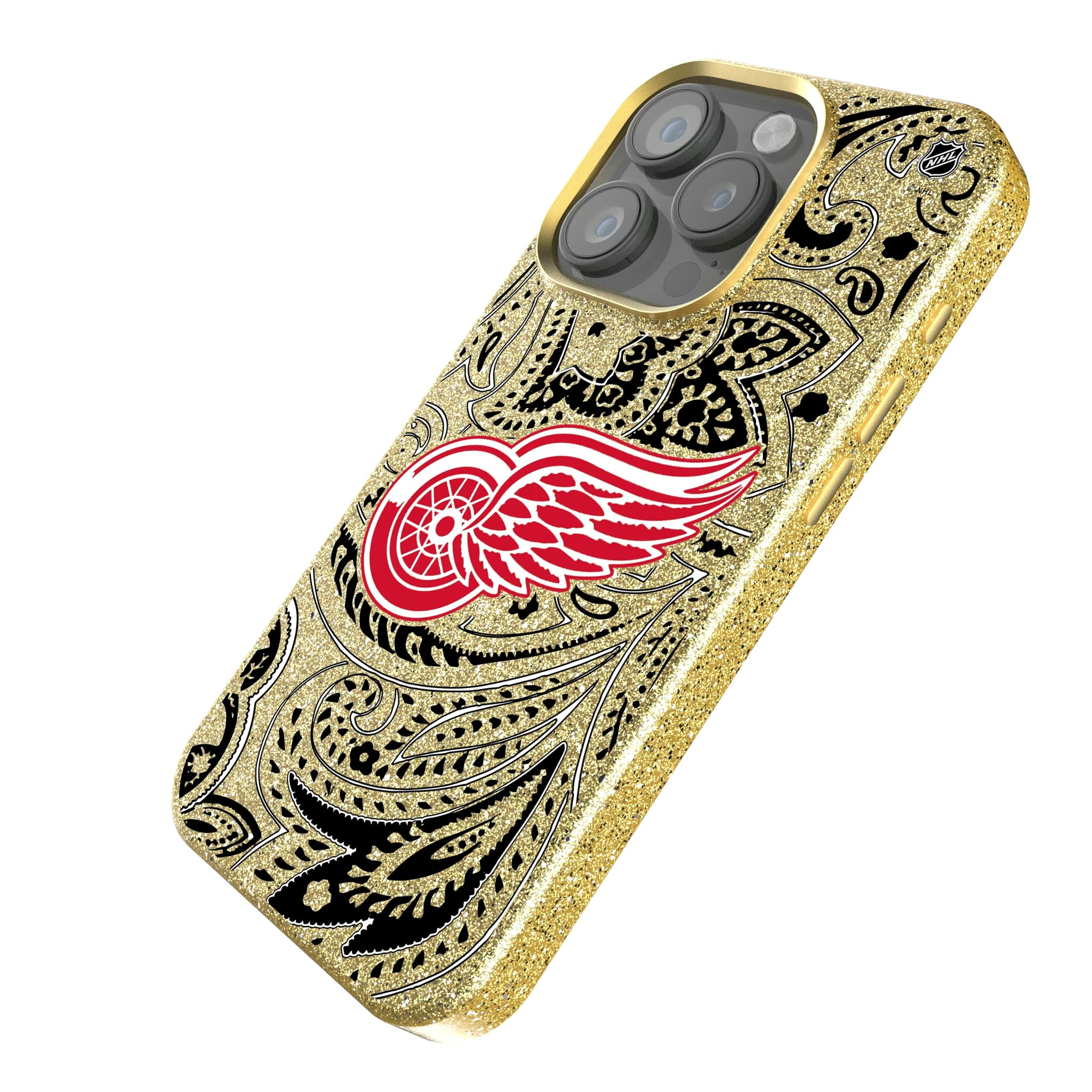 Detroit Red Wings Paisley iPhone Bling Phone Case for Apple iPhone - Isometric View