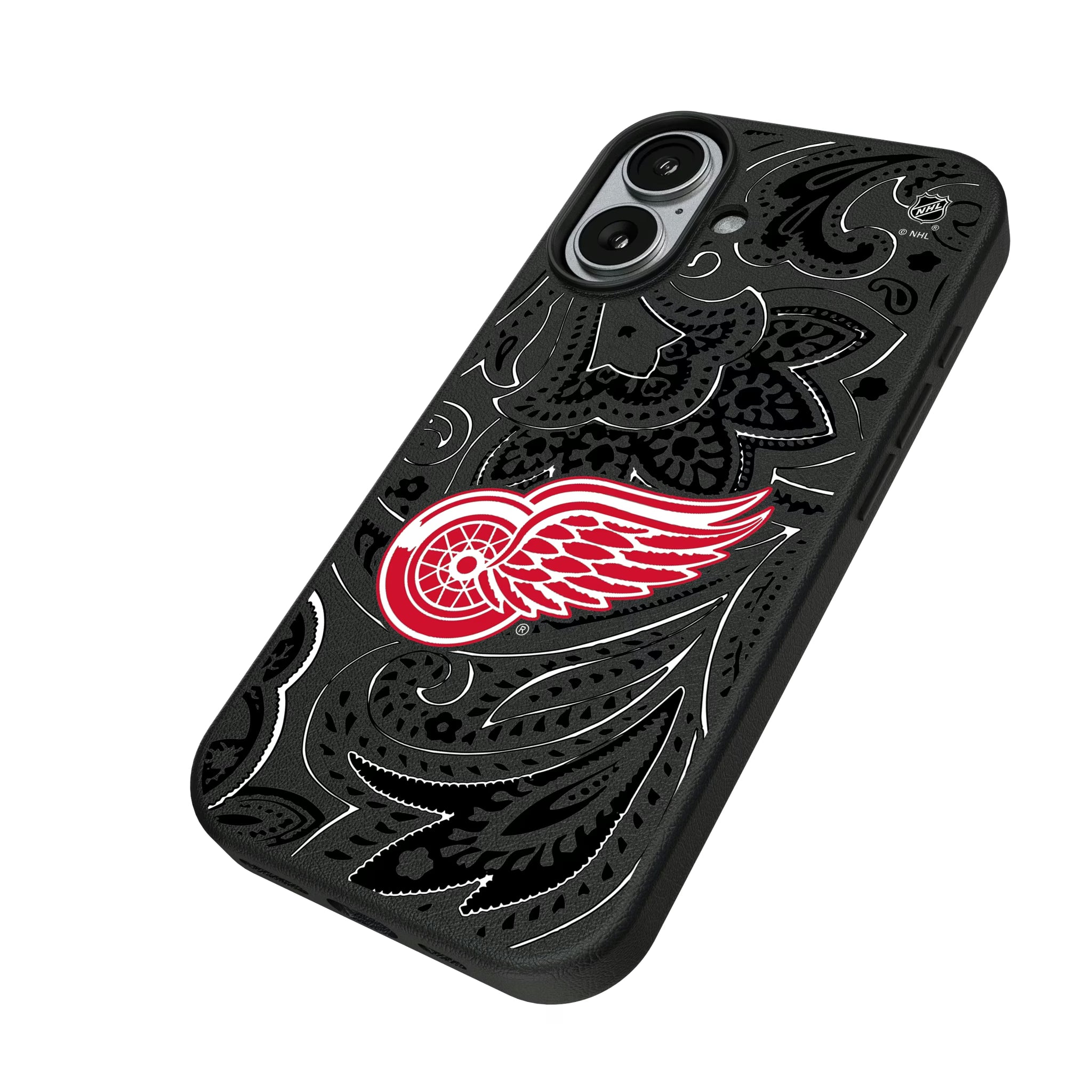 Detroit Red Wings Paisley iPhone MagSafe Compatible Phone Case for Apple iPhone - Isometric View#Device_iPhone 17