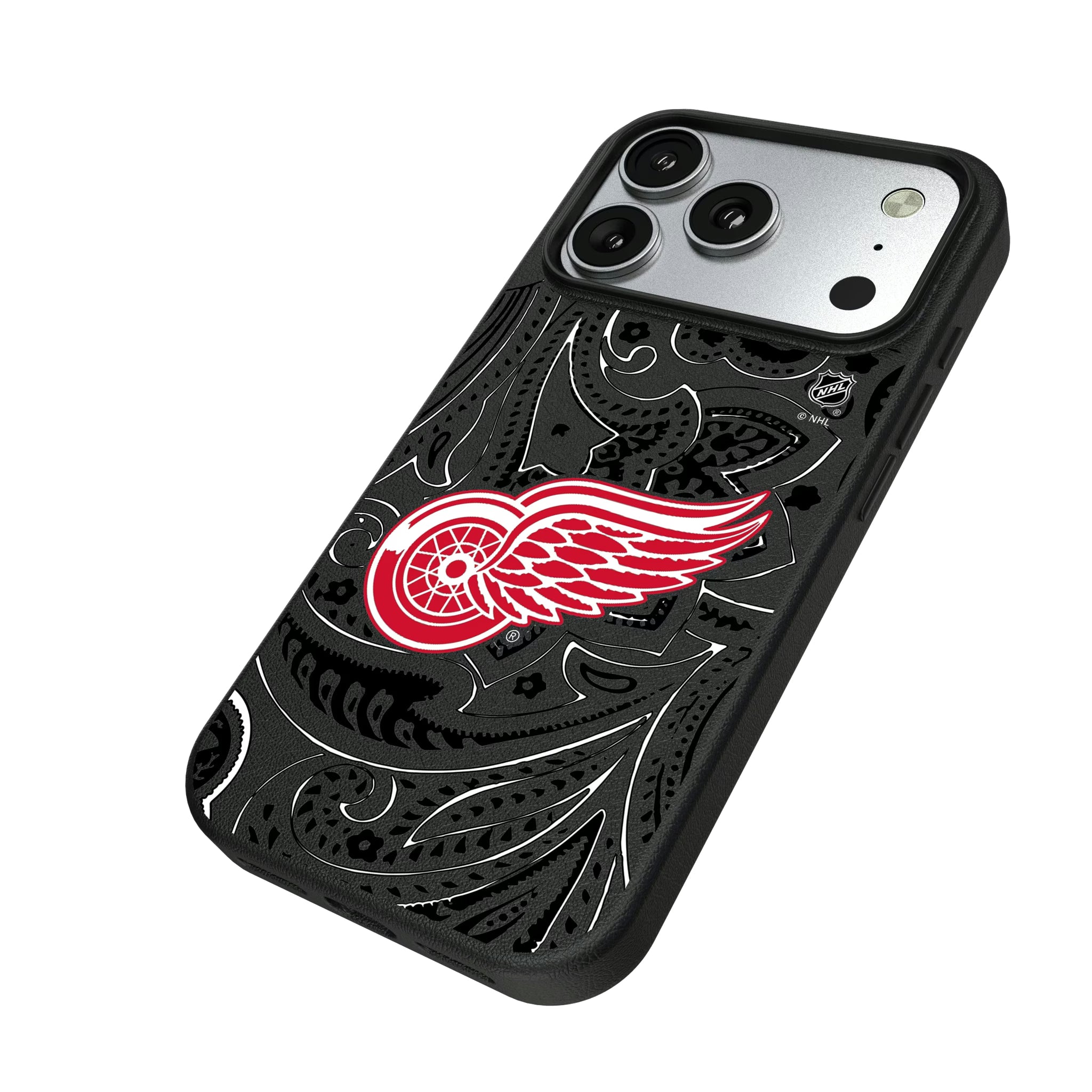 Detroit Red Wings Paisley iPhone MagSafe Compatible Phone Case for Apple iPhone - Isometric View#Device_iPhone 17 Pro