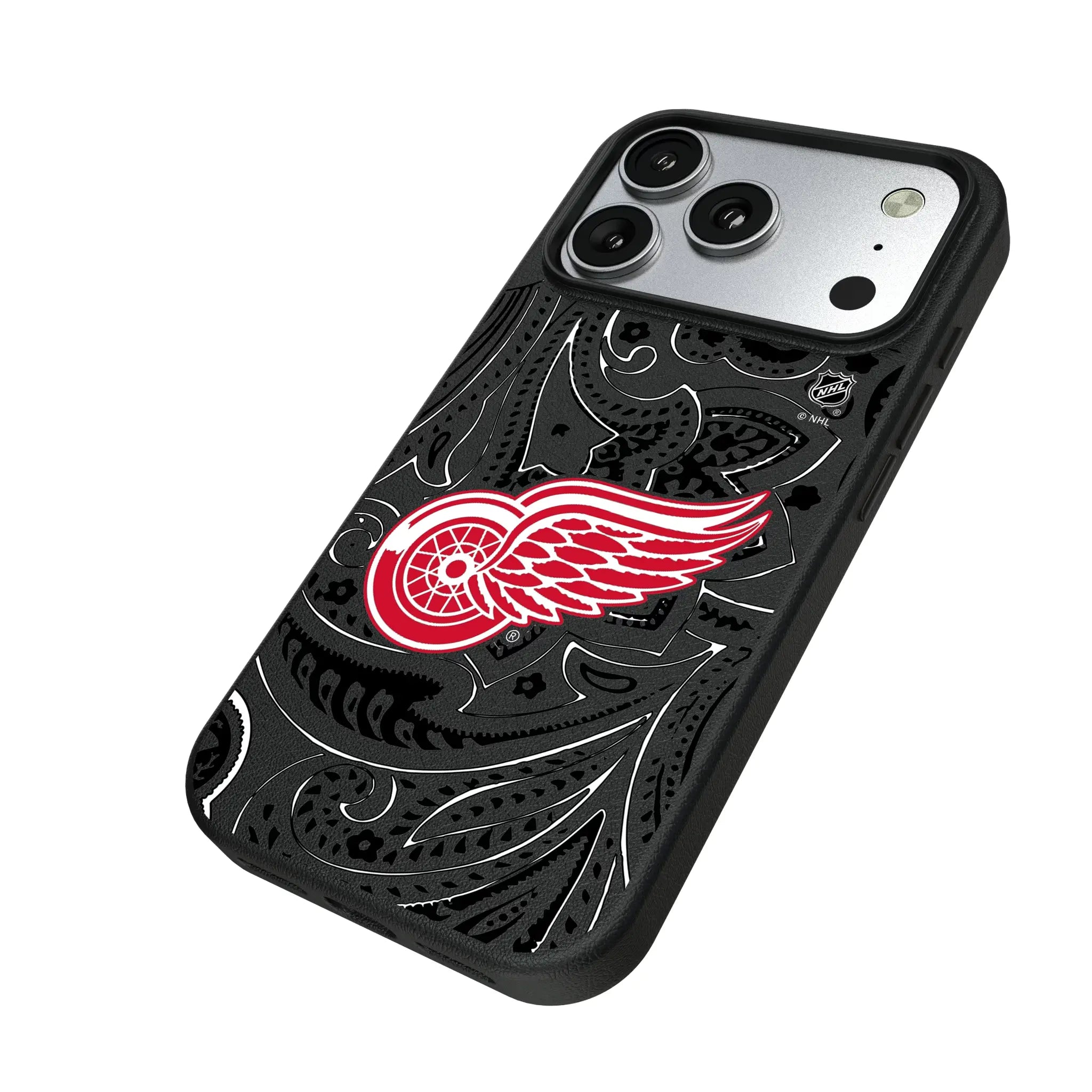 Detroit Red Wings Paisley iPhone MagSafe Compatible Phone Case for Apple iPhone - Isometric View#Device_iPhone 17 Pro
