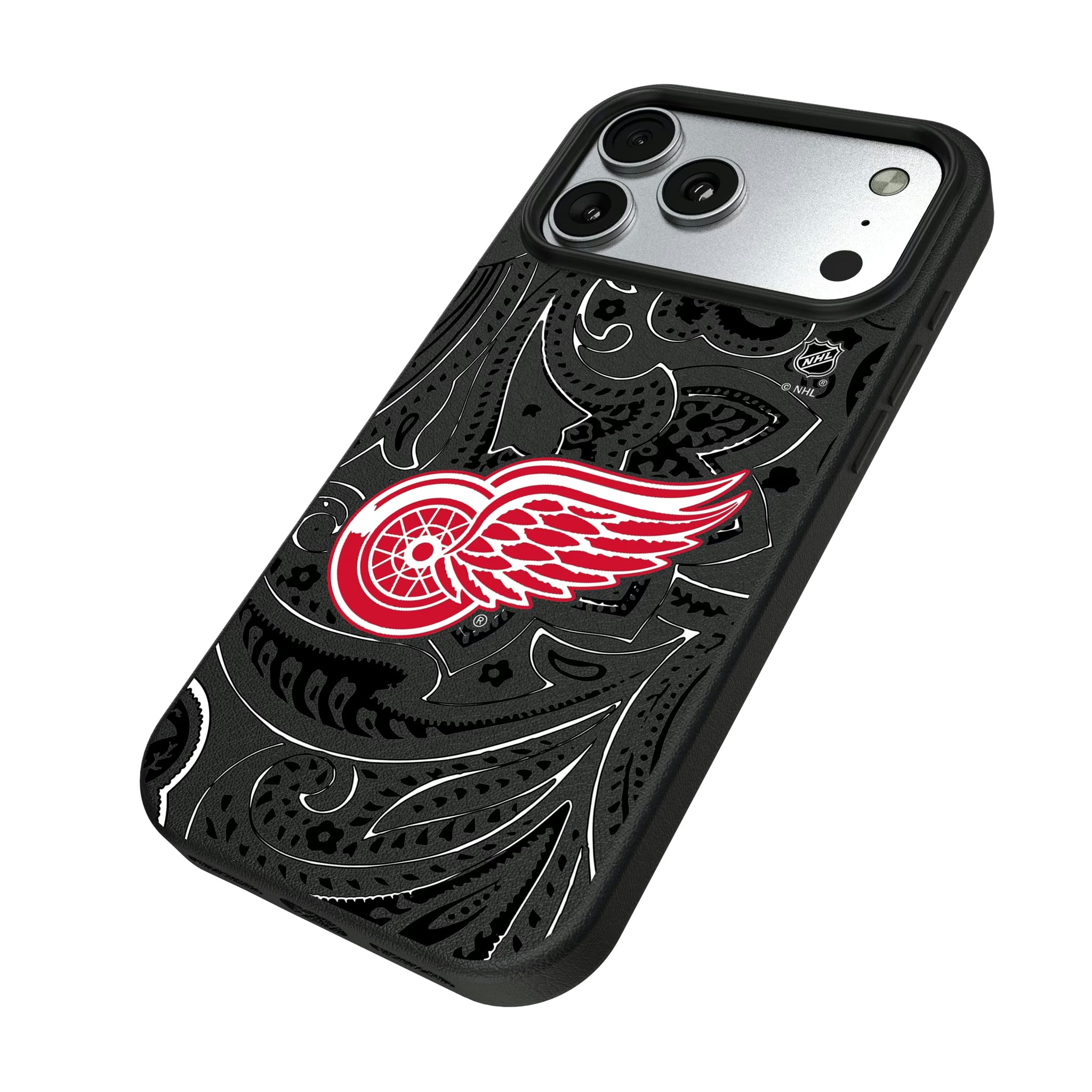Detroit Red Wings Paisley iPhone MagSafe Compatible Phone Case for Apple iPhone - Isometric View#Device_iPhone 17 Pro Max