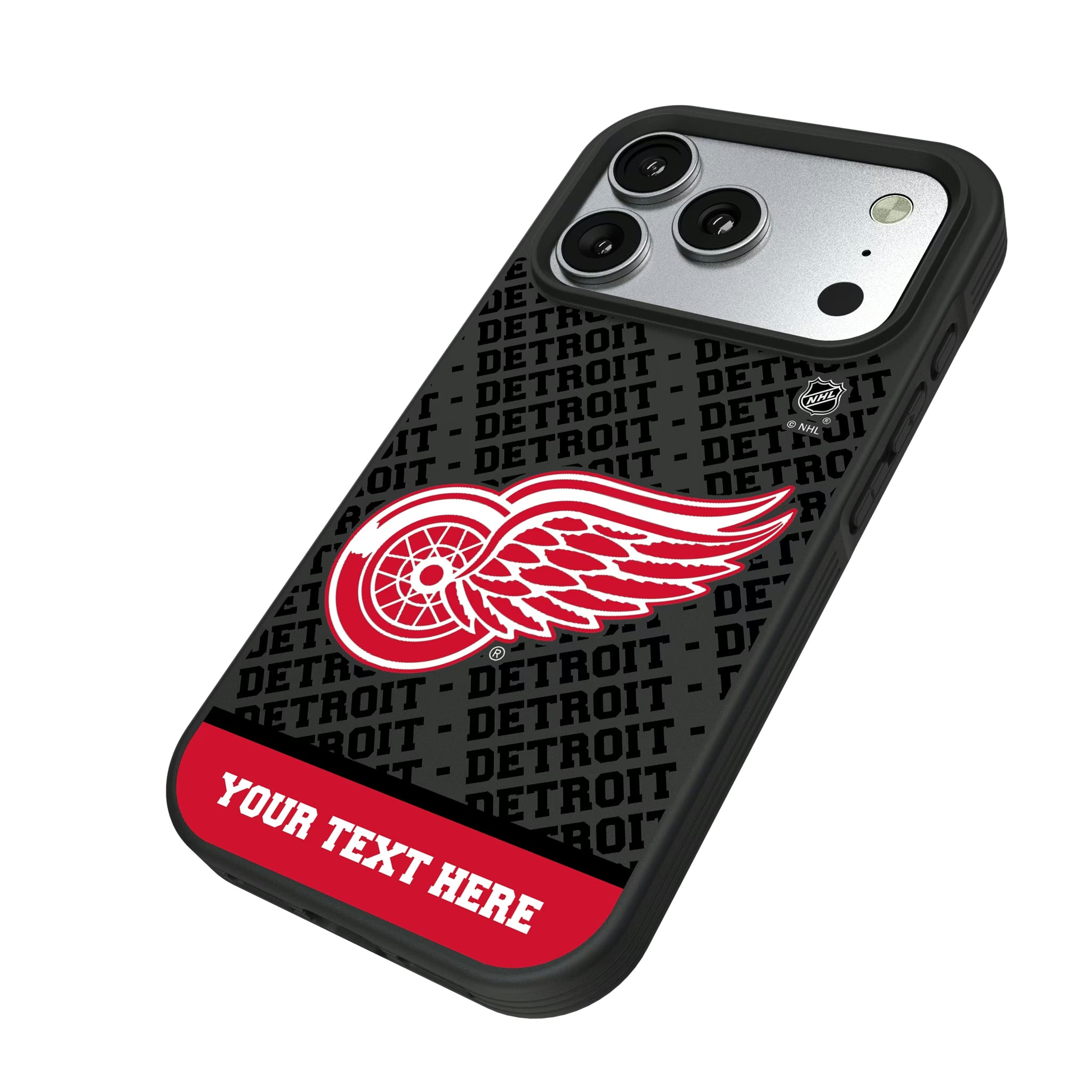 Detroit Red Wings Personalized EndZone Plus iPhone Bump Phone Case for Apple iPhone - Isometric View#Device_iPhone 17 Pro