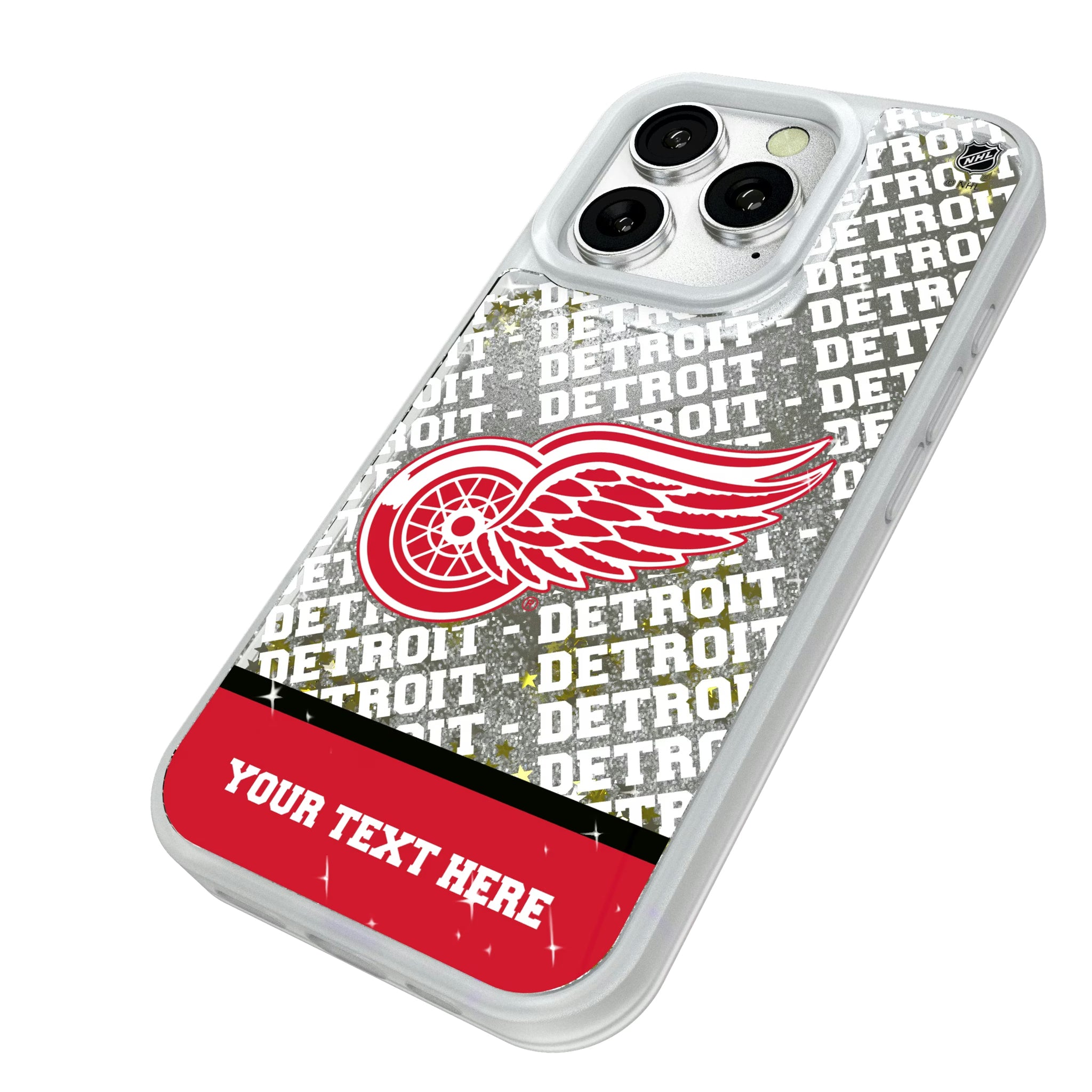 Detroit Red Wings Personalized EndZone Plus iPhone Glitter Phone Case for Apple iPhone - Isometric View#Device_iPhone 16 Pro