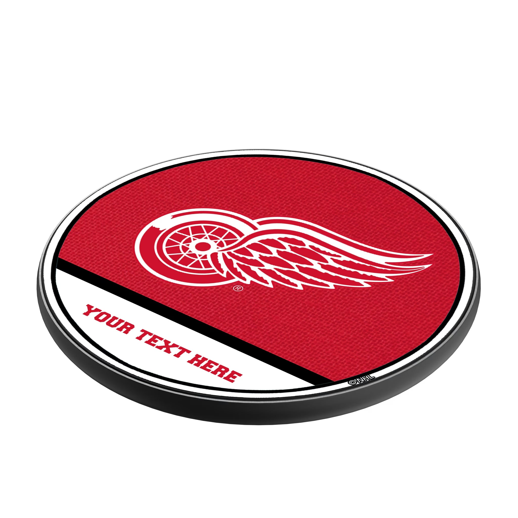 Detroit Red Wings Personalized Endzone Solid 15-Watt Wireless Charger - Isometric View