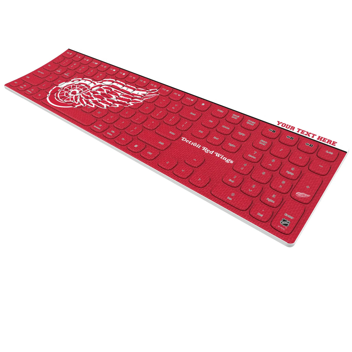 Detroit Red Wings Personalized Endzone Solid KKB605 Curved Wireless Keyboard - Isometric View