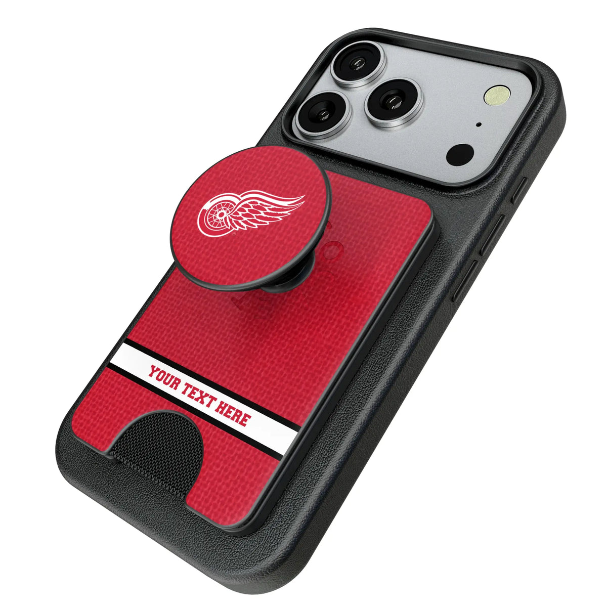 Detroit Red Wings Personalized Endzone Solid Popsockets Wallet Magnetic - Isometric View