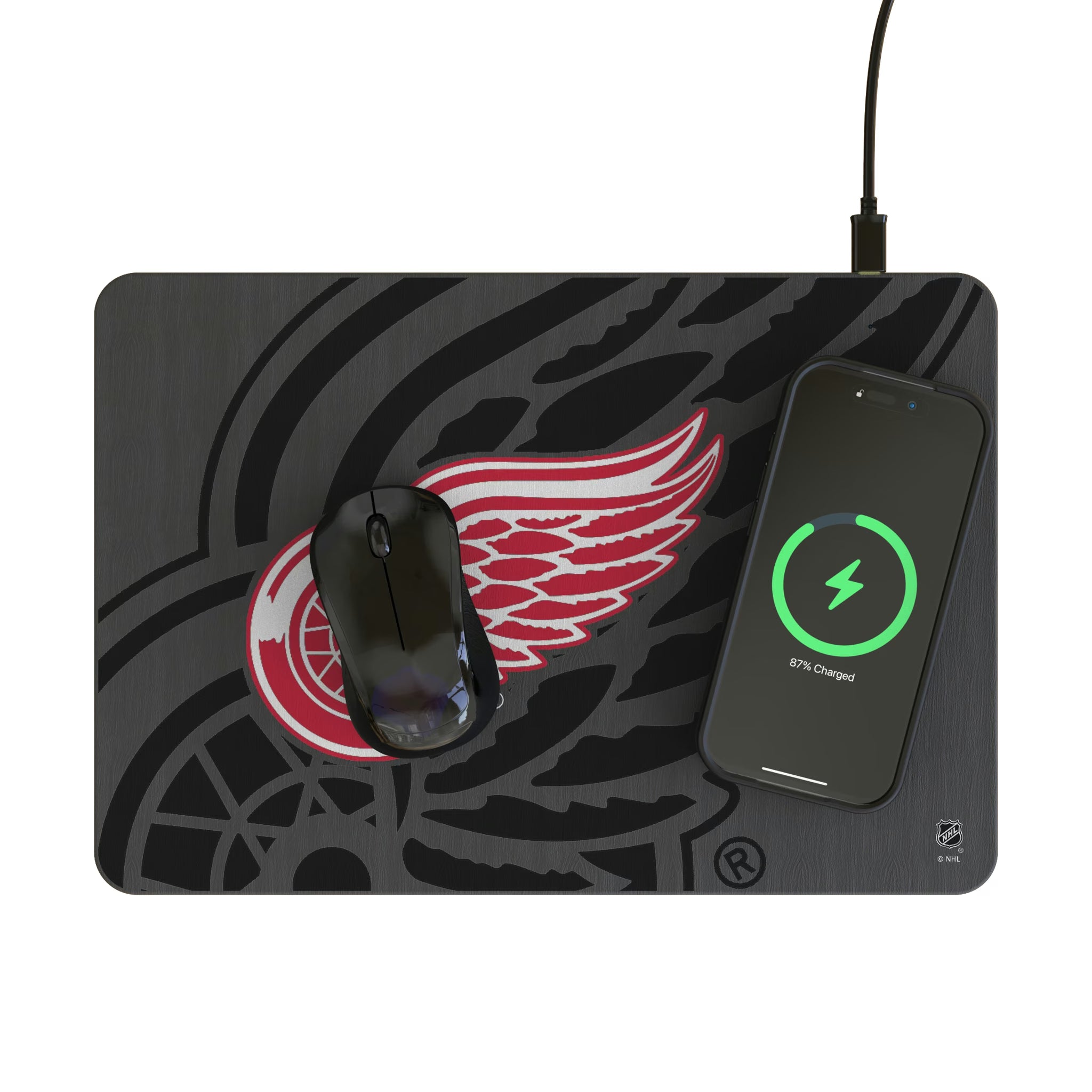 Detroit Red Wings Personalized Tilt 15-Watt Wireless Charger and Mouse Pad - Lifestyle