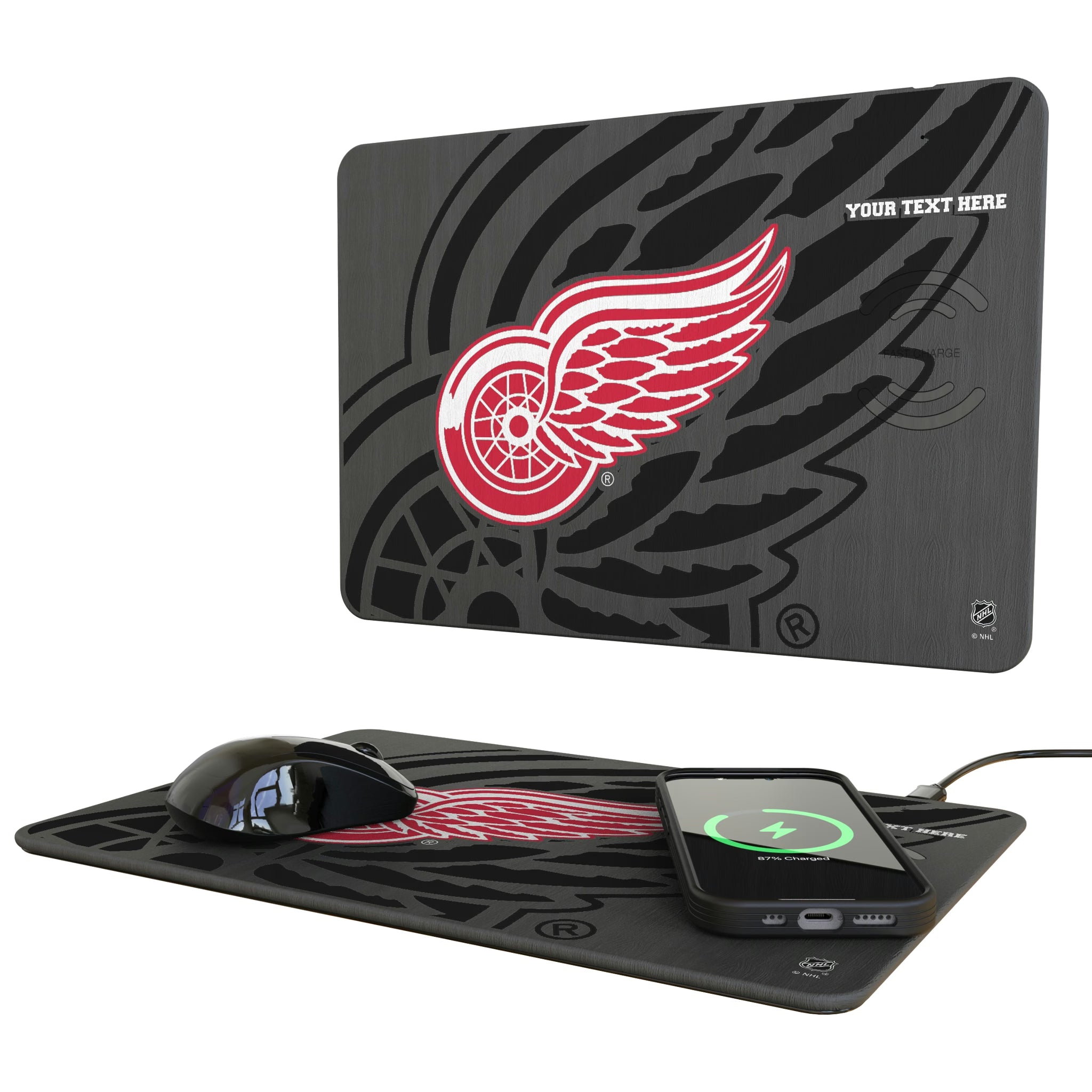 Detroit Red Wings Personalized Tilt 15-Watt Wireless Charger and Mouse Pad