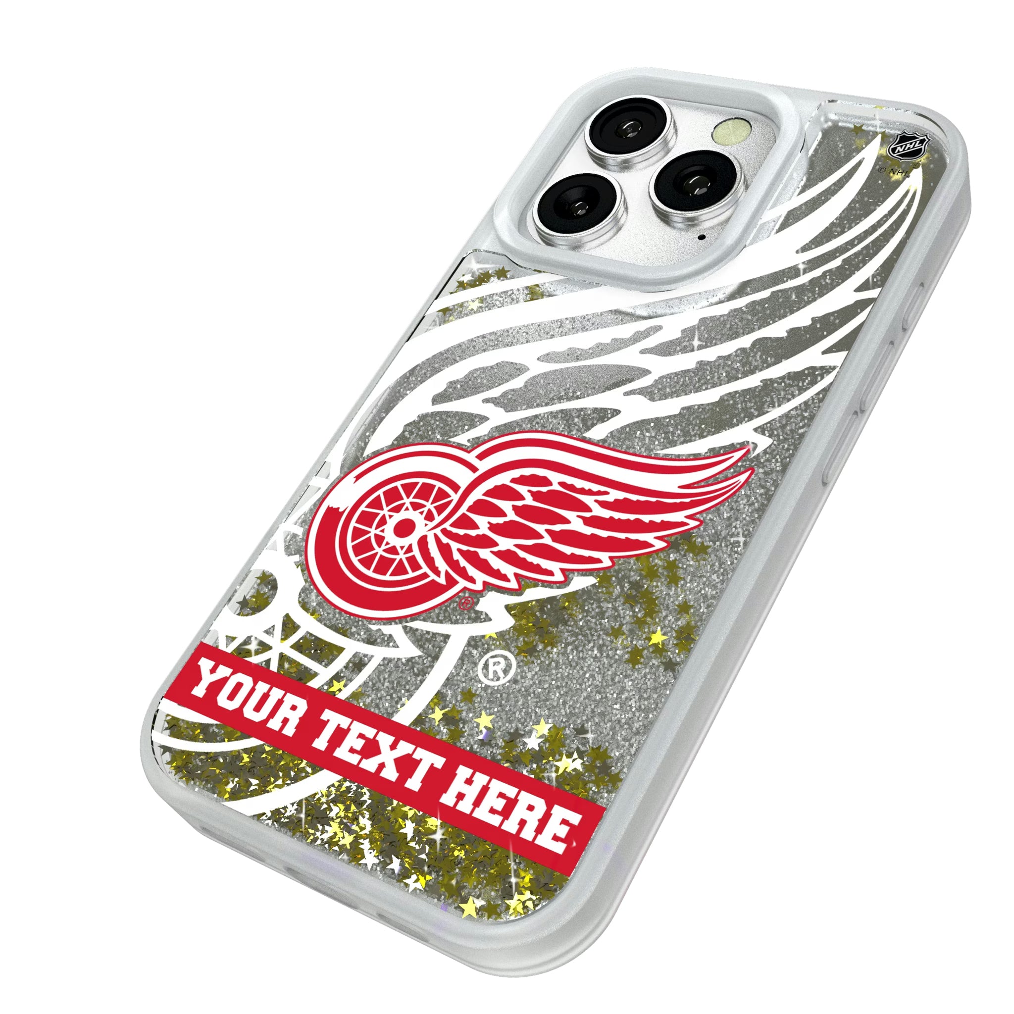Detroit Red Wings Personalized Tilt iPhone Glitter Phone Case for Apple iPhone - Isometric View#Device_iPhone 16 Pro