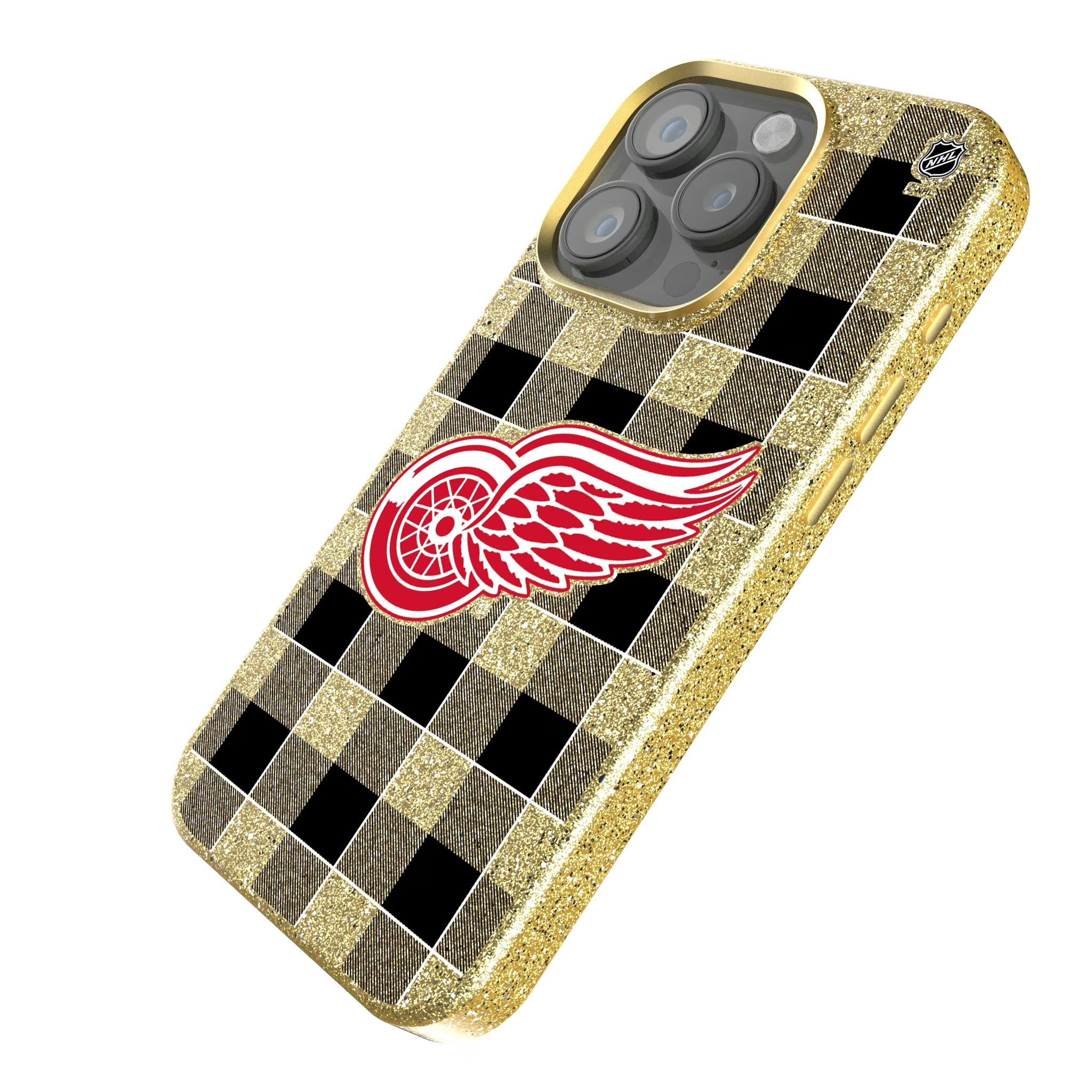 Detroit Red Wings Plaid iPhone Bling Phone Case for Apple iPhone - Isometric View