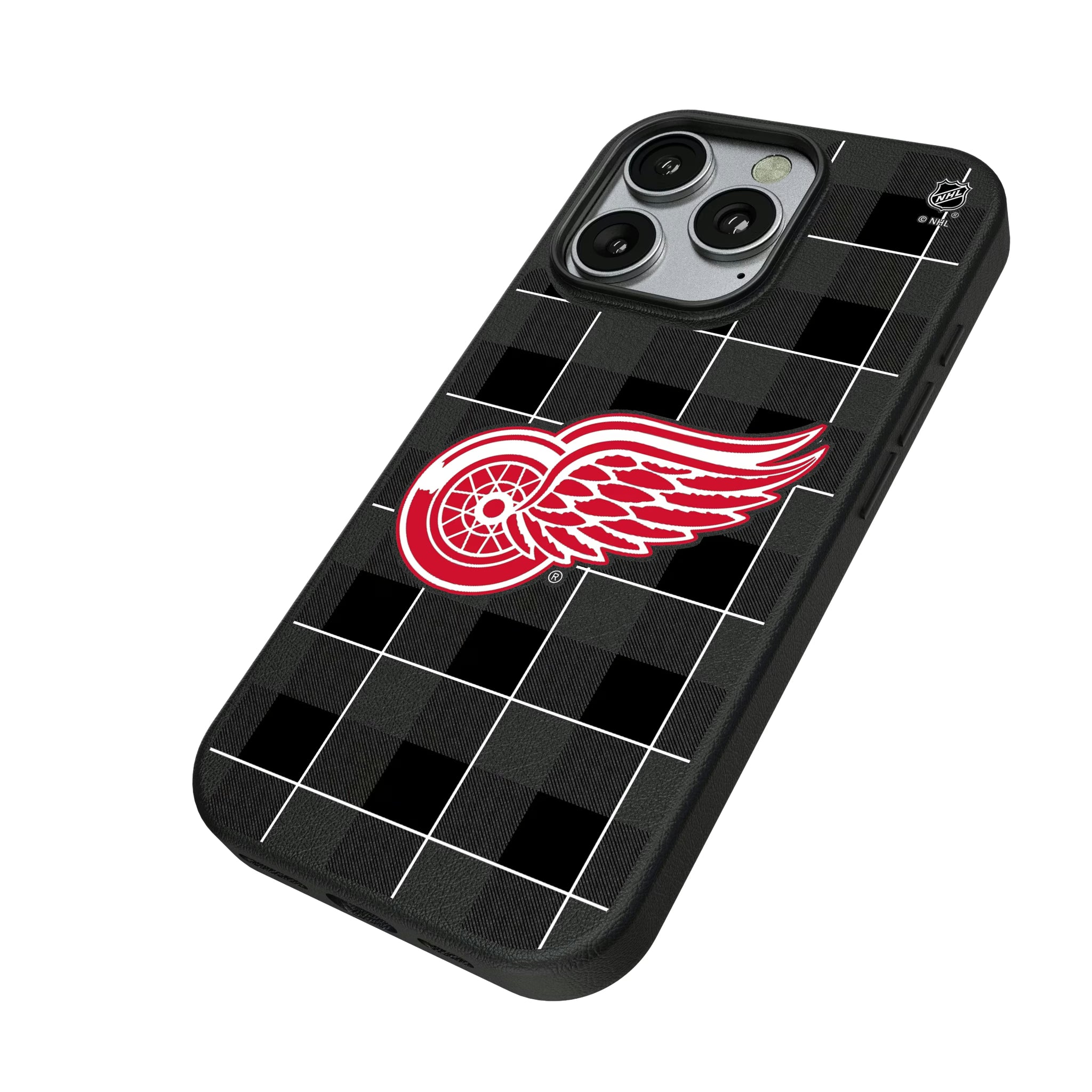 Detroit Red Wings Plaid iPhone MagSafe Compatible Phone Case for Apple iPhone - Isometric View