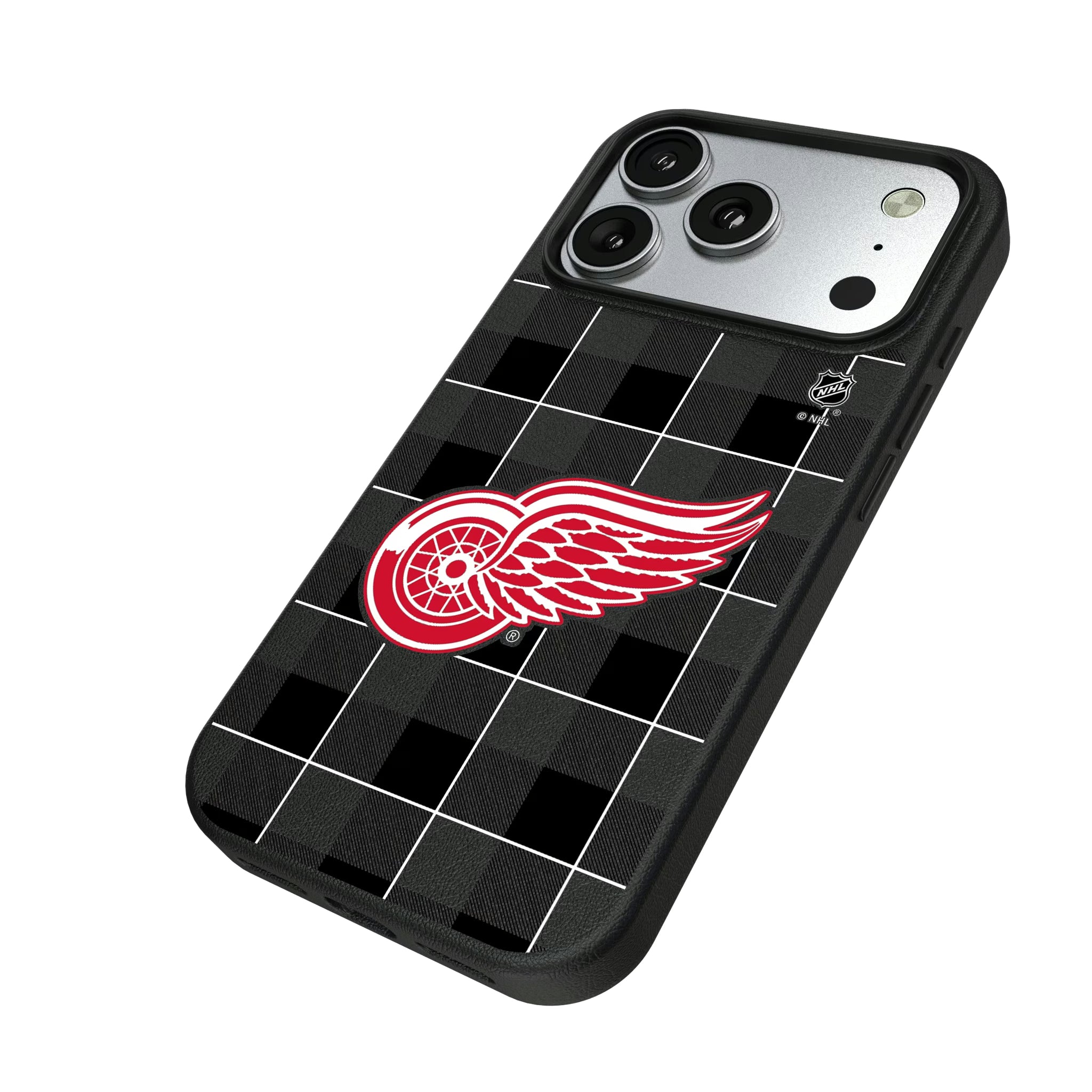 Detroit Red Wings Plaid iPhone MagSafe Compatible Phone Case for Apple iPhone - Isometric View#Device_iPhone 17 Pro