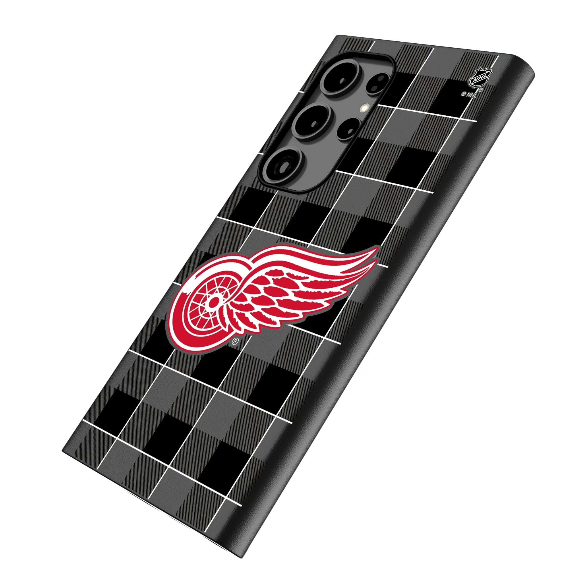 Detroit Red Wings Plaid Galaxy MagSafe Compatible Phone Case for Samsung Galaxy - Isometric View