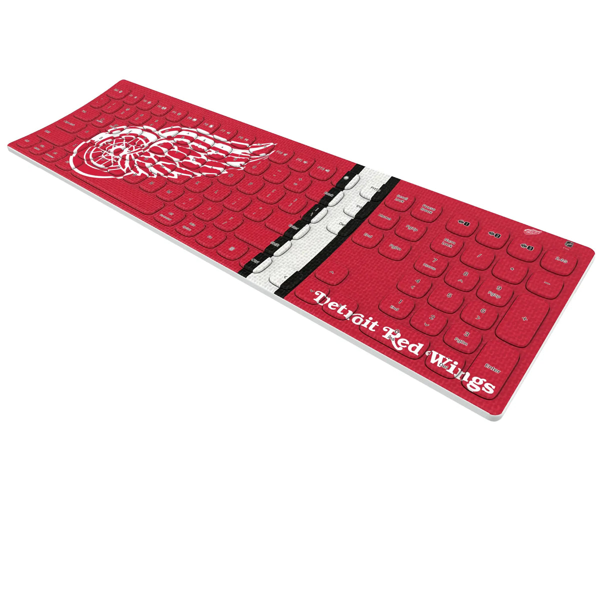 Detroit Red Wings Stripe KKB605 Curved Wireless Keyboard - Isometric View