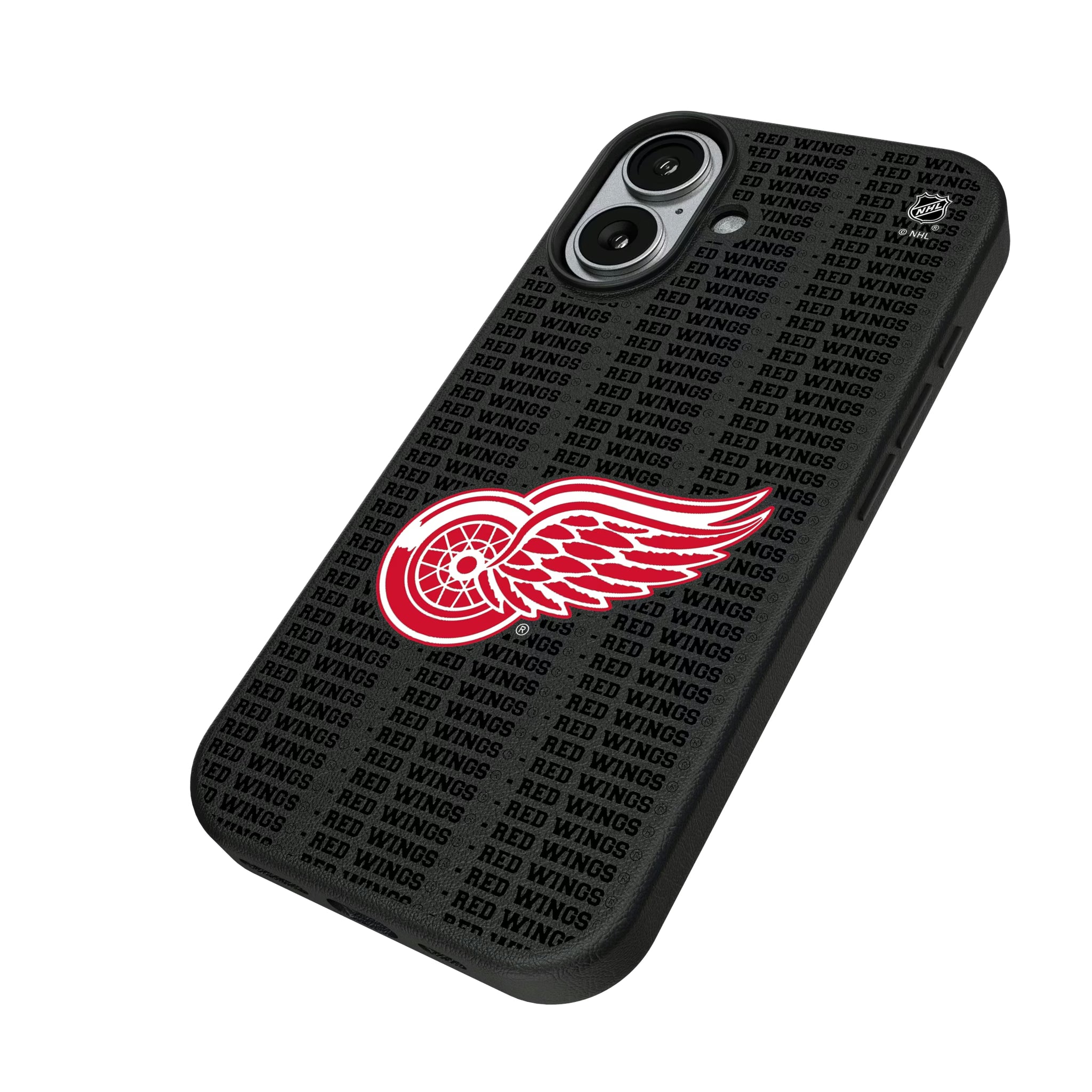 Detroit Red Wings Text Backdrop iPhone MagSafe Compatible Phone Case for Apple iPhone - Isometric View#Device_iPhone 17