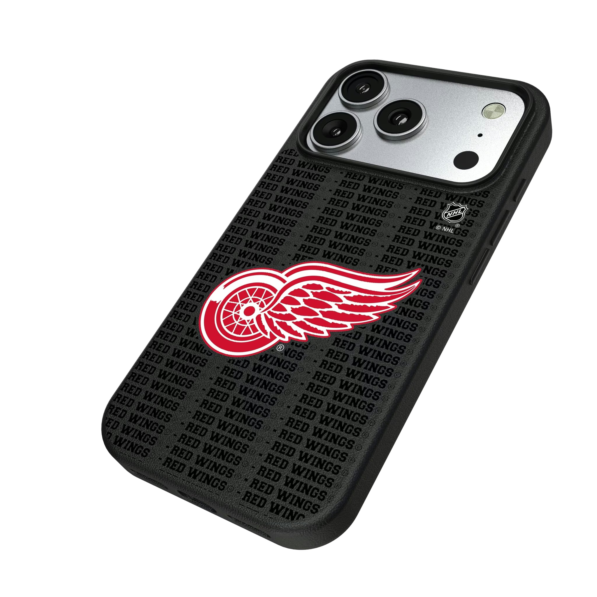 Detroit Red Wings Text Backdrop iPhone MagSafe Compatible Phone Case for Apple iPhone - Isometric View#Device_iPhone 17 Pro