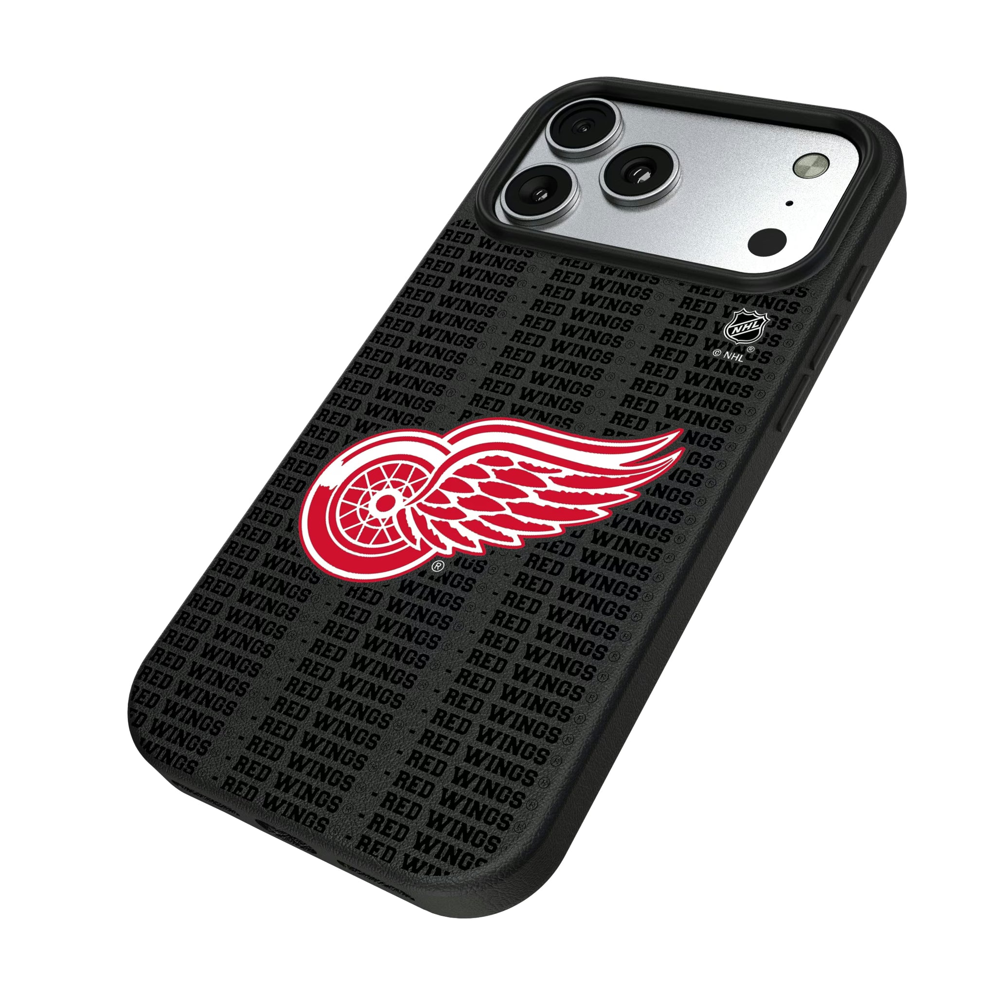 Detroit Red Wings Text Backdrop iPhone MagSafe Compatible Phone Case for Apple iPhone - Isometric View#Device_iPhone 17 Pro Max