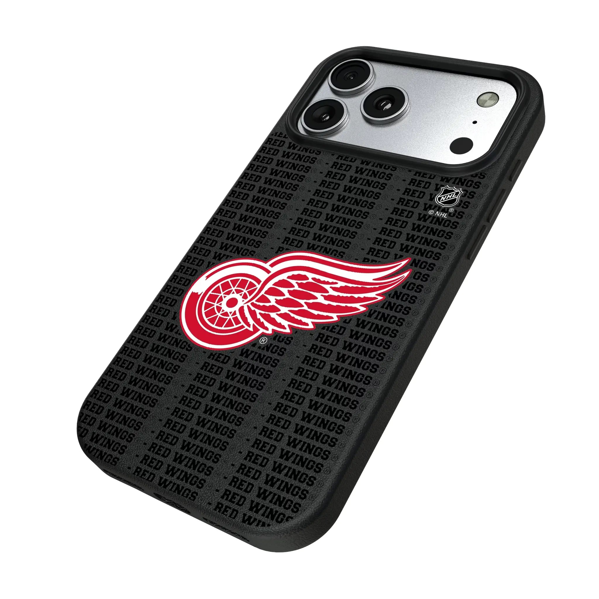 Detroit Red Wings Text Backdrop iPhone MagSafe Compatible Phone Case for Apple iPhone - Isometric View#Device_iPhone 17 Pro Max