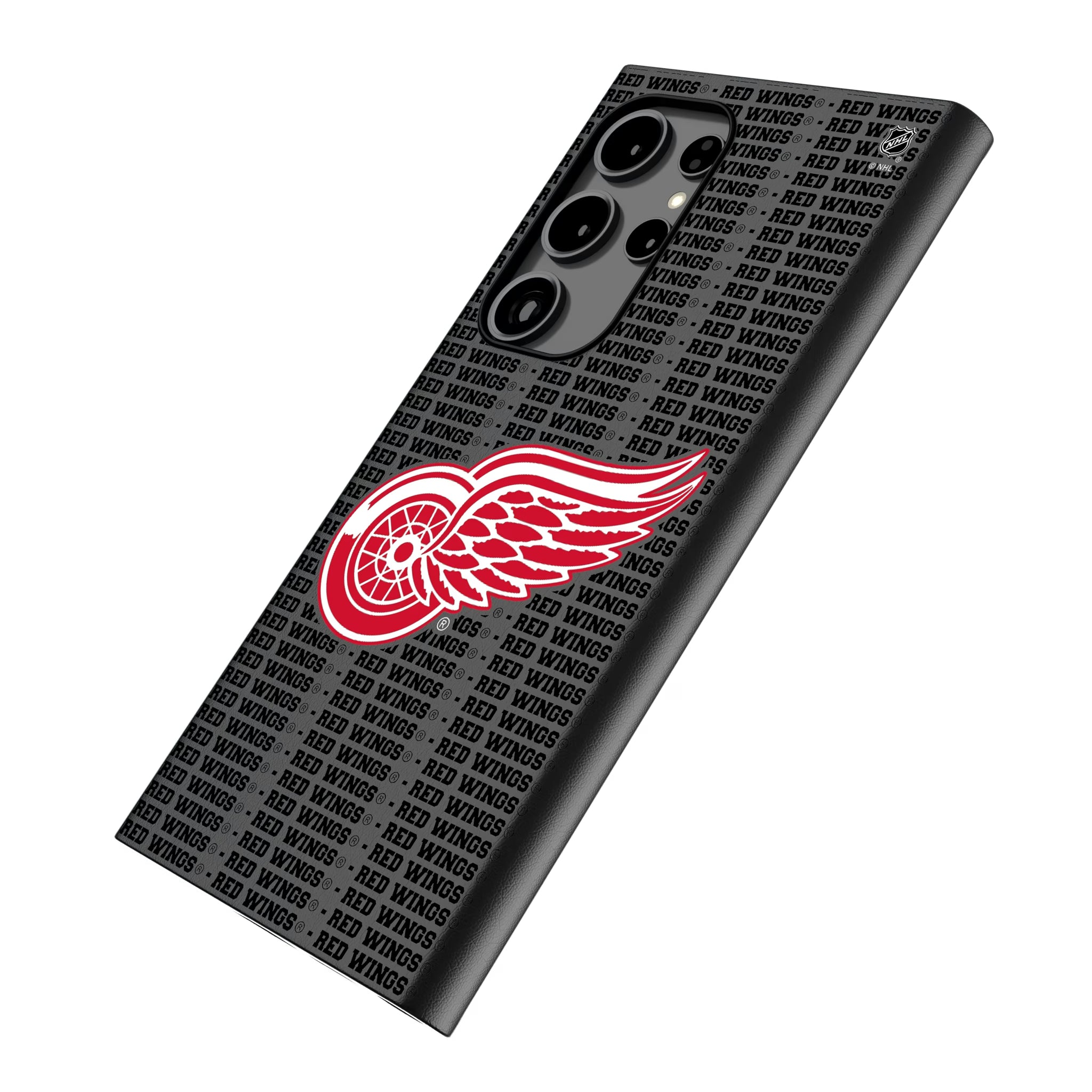 Detroit Red Wings Text Backdrop Galaxy MagSafe Compatible Phone Case for Samsung Galaxy - Isometric View