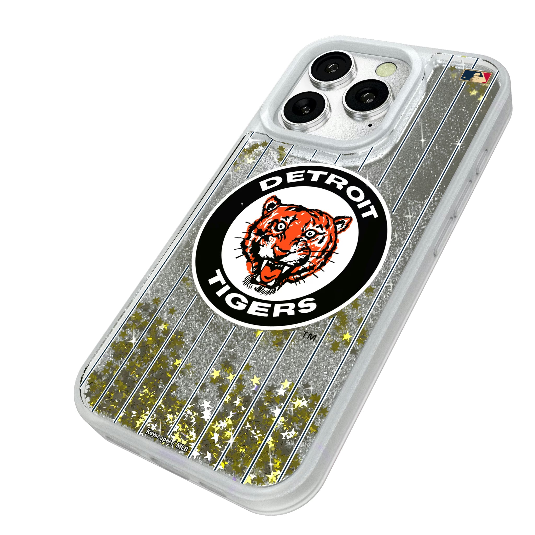 Detroit Tigers 1961-1963 - Cooperstown Collection Pinstripe iPhone Glitter Phone Case for Apple iPhone - Isometric View#Device_iPhone 16 Pro