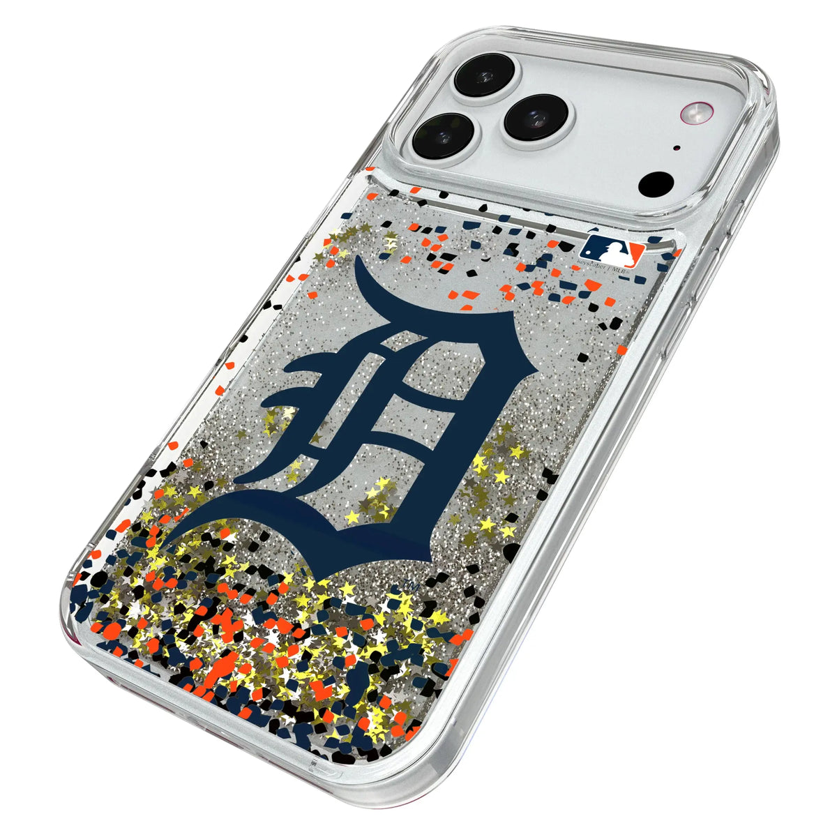 Detroit Tigers Confetti iPhone Glitter Phone Case for Apple iPhone - Isometric View#Device_iPhone 18 Pro Max