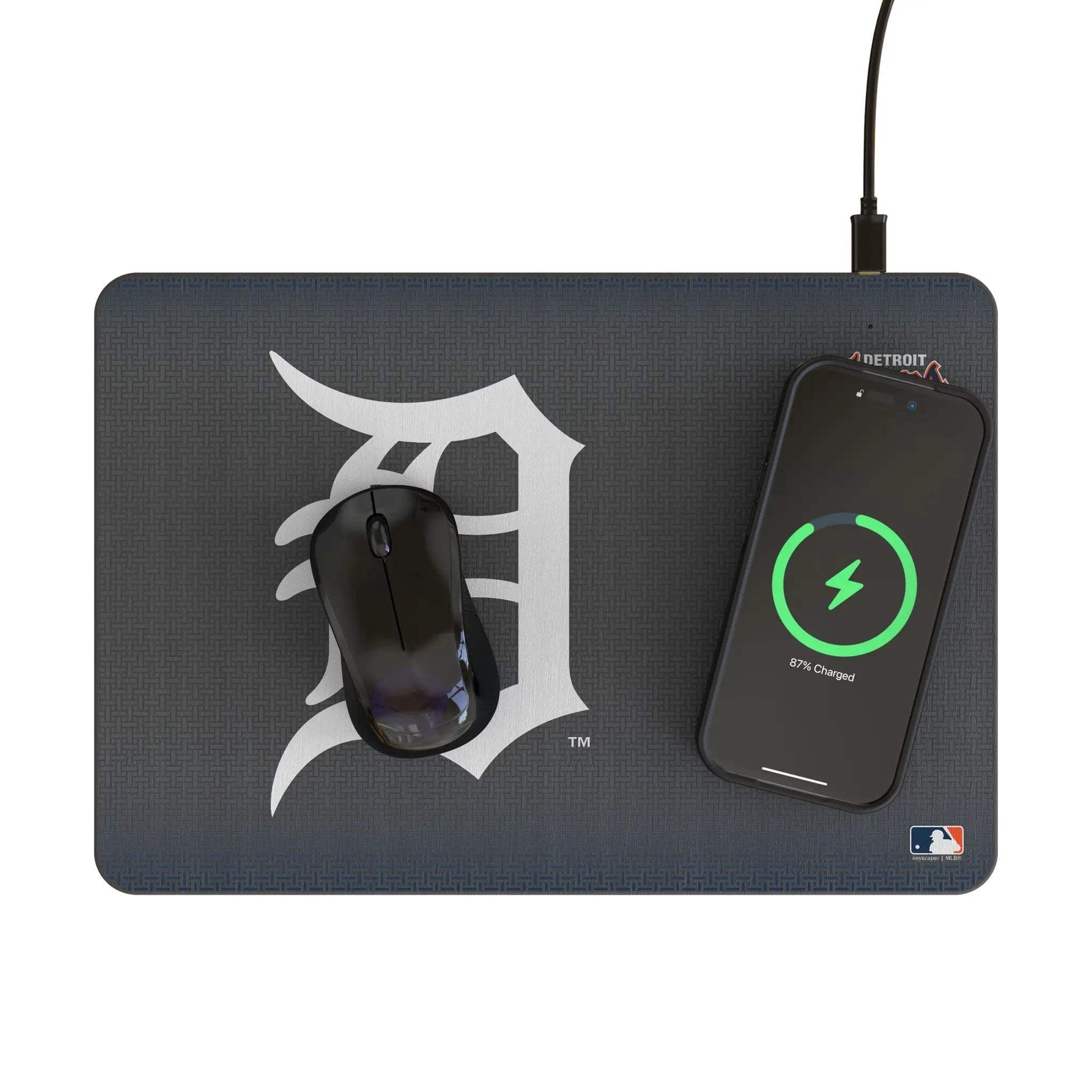 Detroit Tigers Linen 15-Watt Wireless Charger and Mouse Pad - Lifestyle