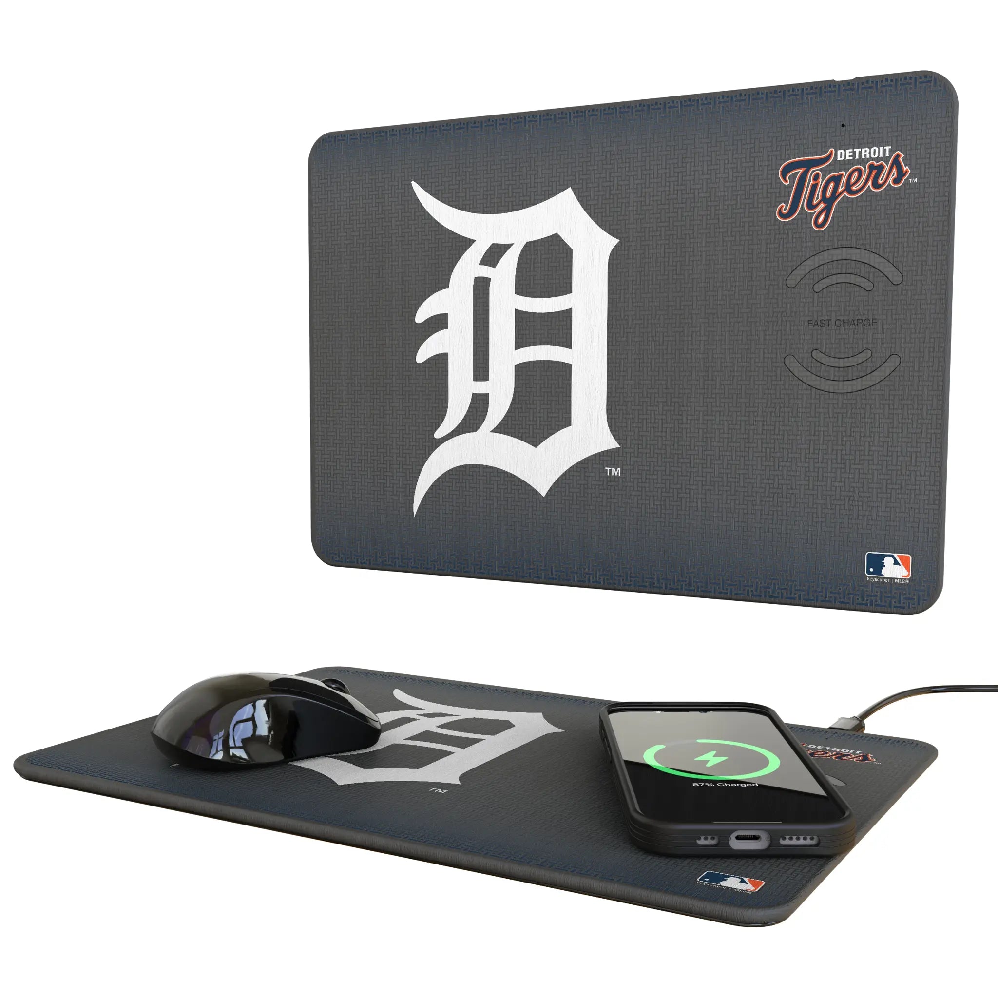 Detroit Tigers Linen 15-Watt Wireless Charger and Mouse Pad