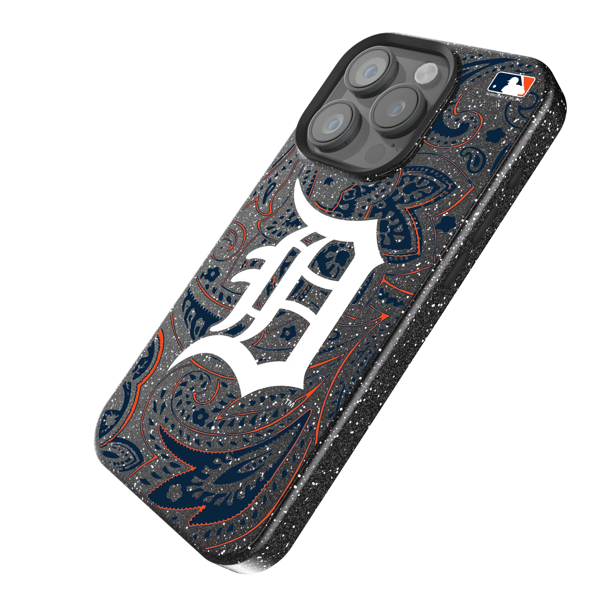 Detroit Tigers Paisley iPhone Bling Phone Case for Apple iPhone - Isometric View